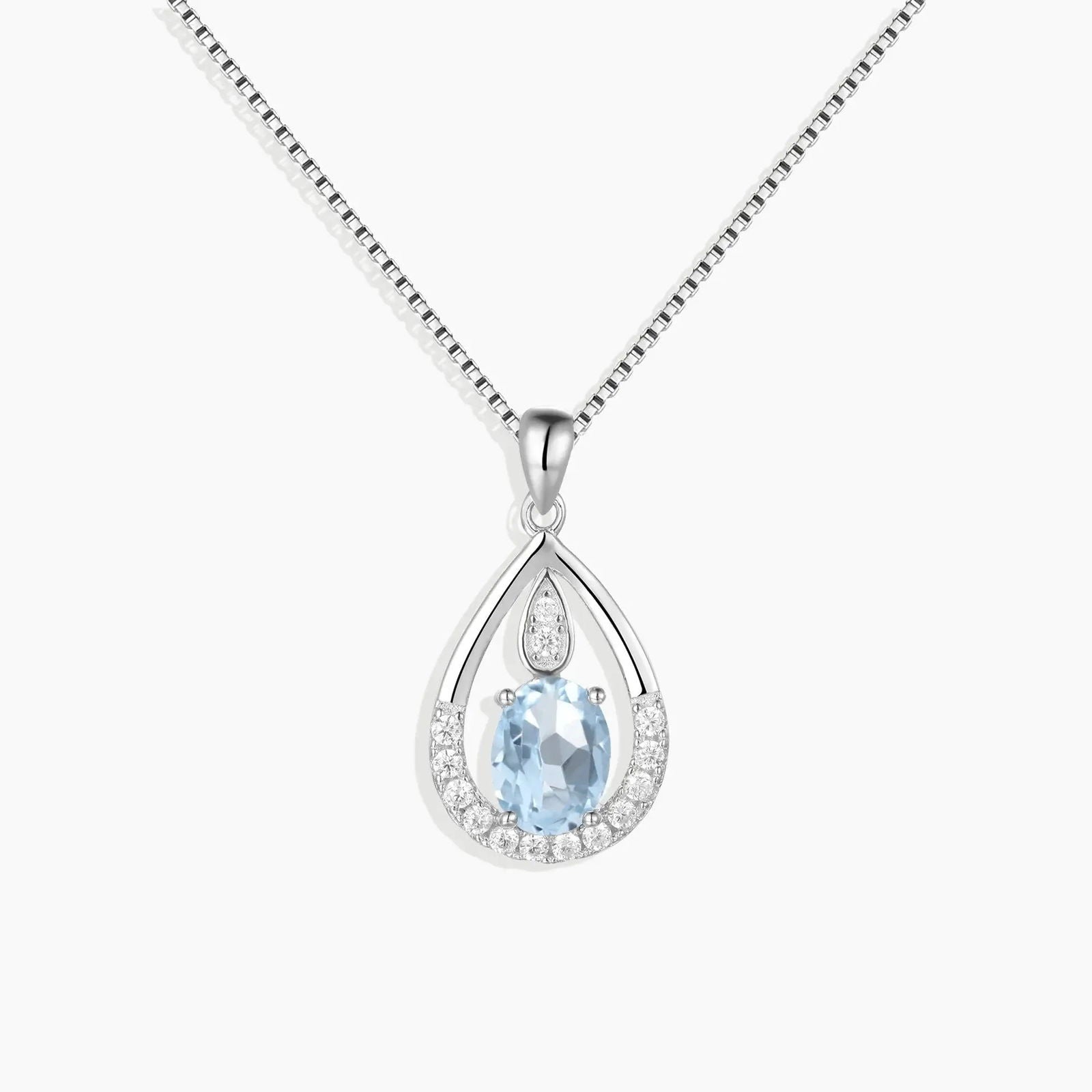 Sky Blue Topaz Drop Pendant Necklace in Sterling Silver - Irosk Australia