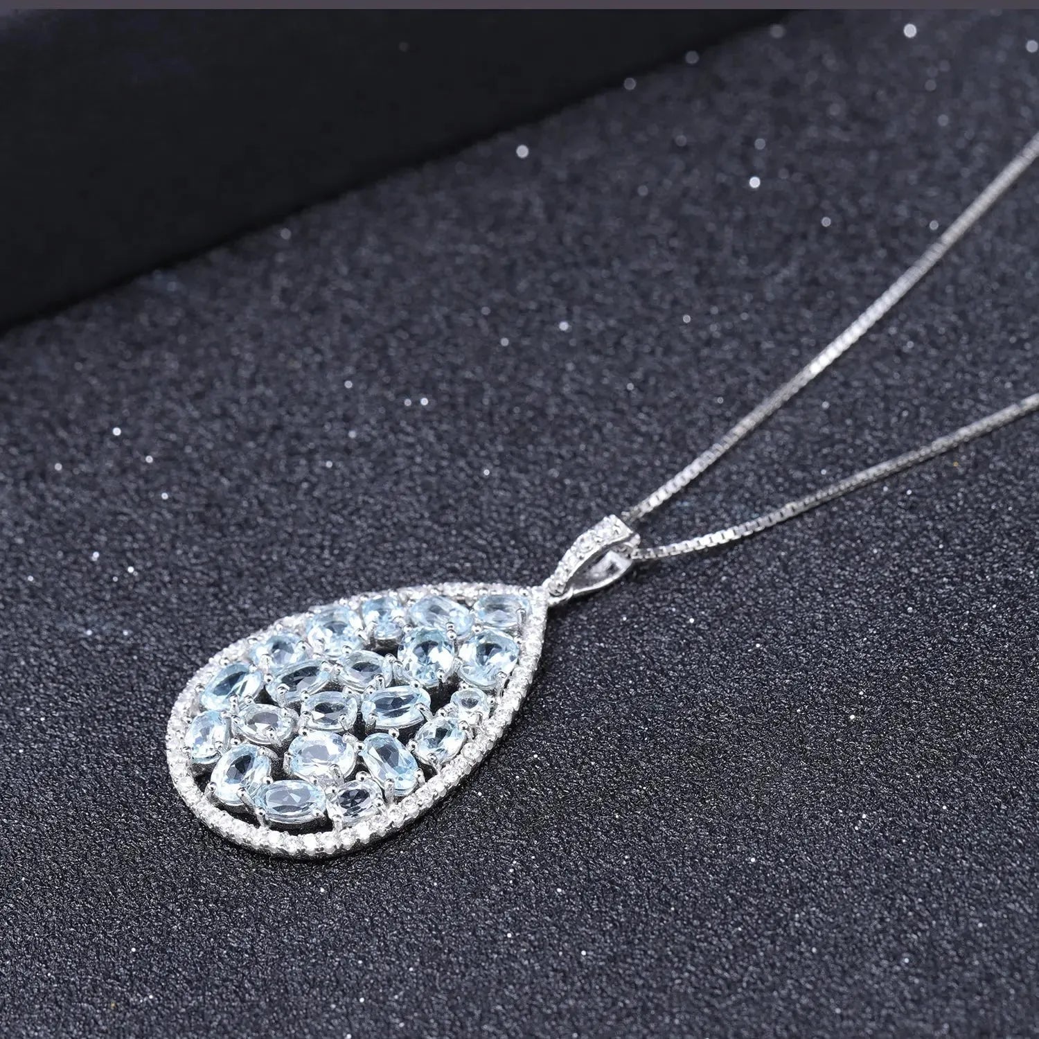 Sky Blue Topaz Drop Shape Cluster Necklace in Sterling Silver - Irosk Australia