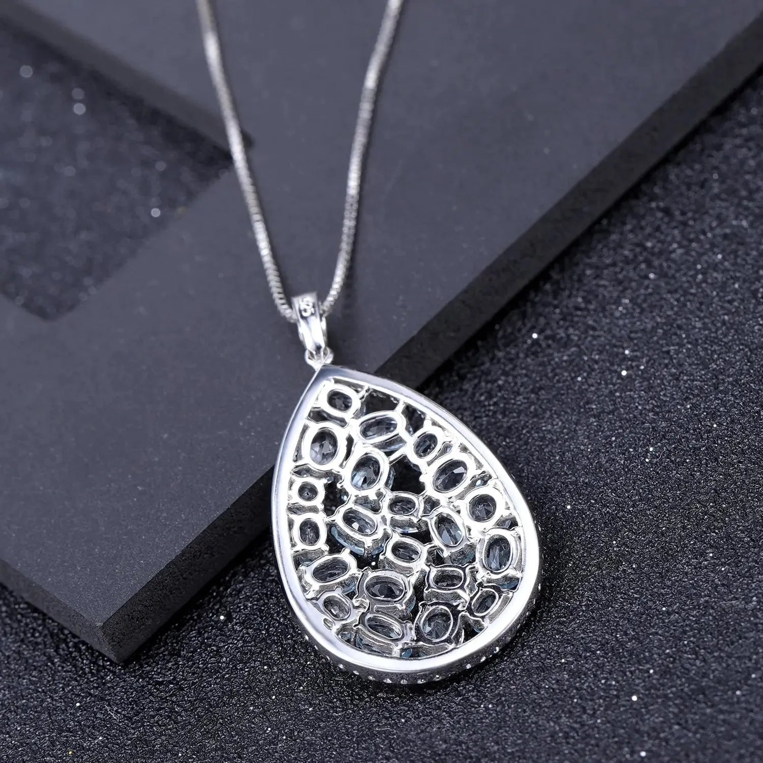 Sky Blue Topaz Drop Shape Cluster Necklace in Sterling Silver - Irosk Australia