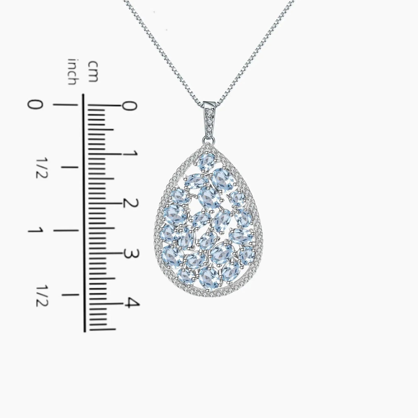 Sky Blue Topaz Drop Shape Cluster Necklace in Sterling Silver - Irosk Australia