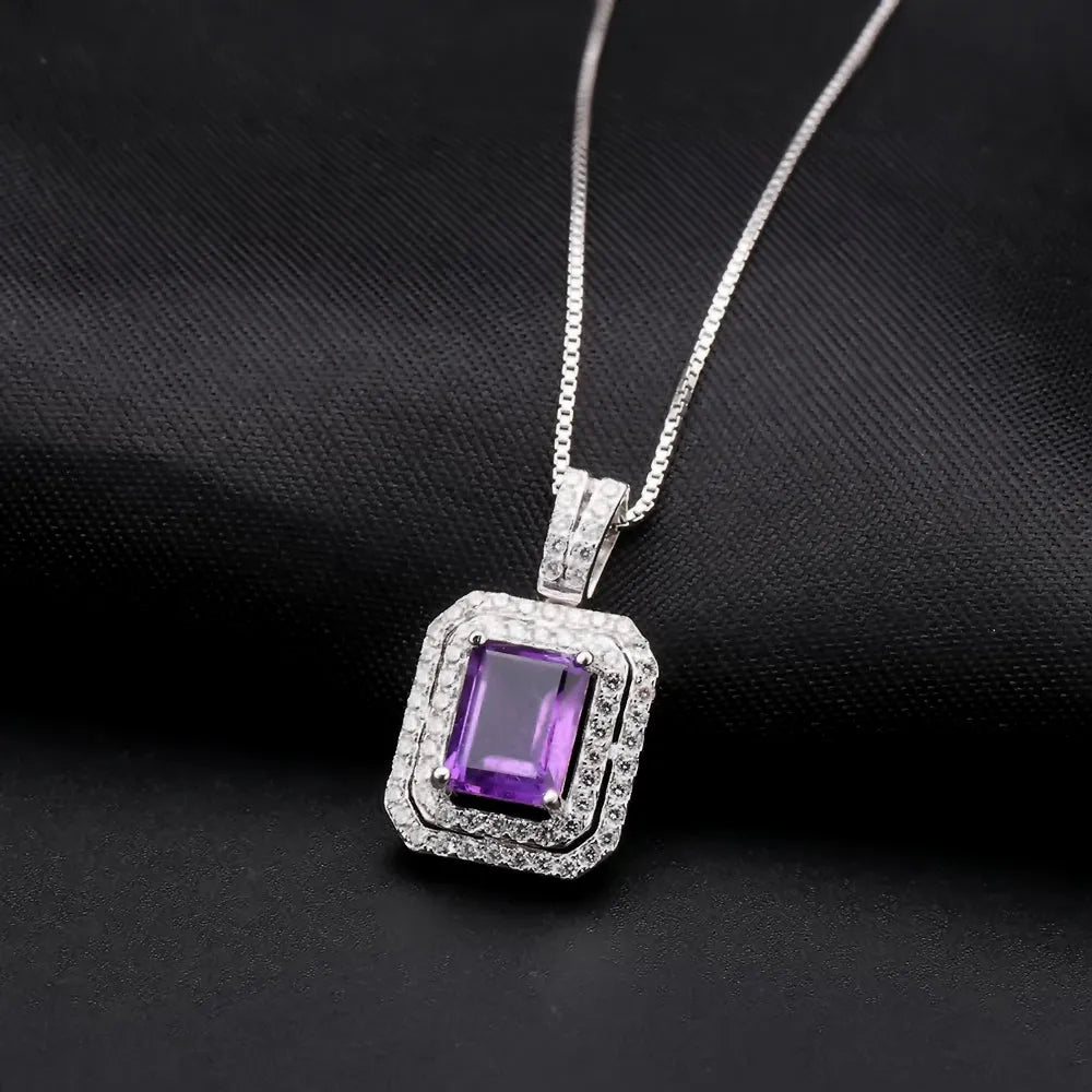 Sterling Silver Amethyst Baguette Cut Royale Pendant - Exquisite Women Jewellery - Irosk Australia