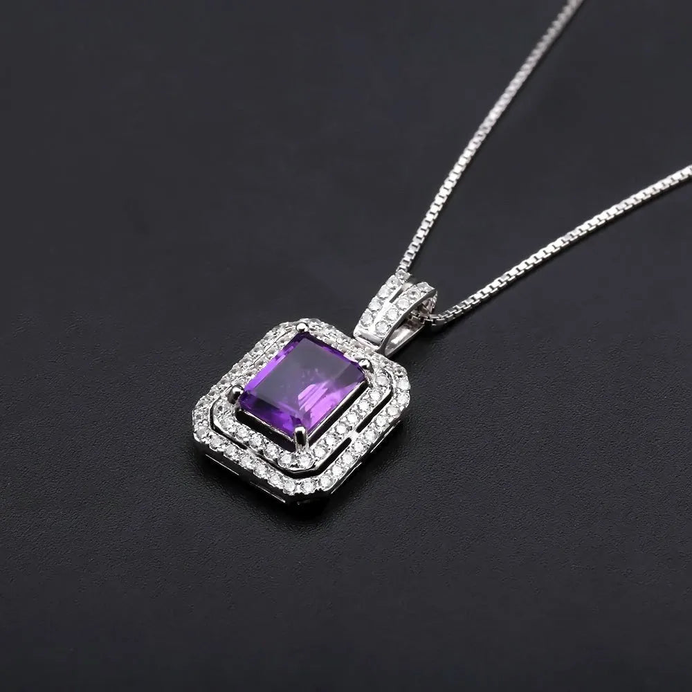 Sterling Silver Amethyst Baguette Cut Royale Pendant - Exquisite Women Jewellery - Irosk Australia