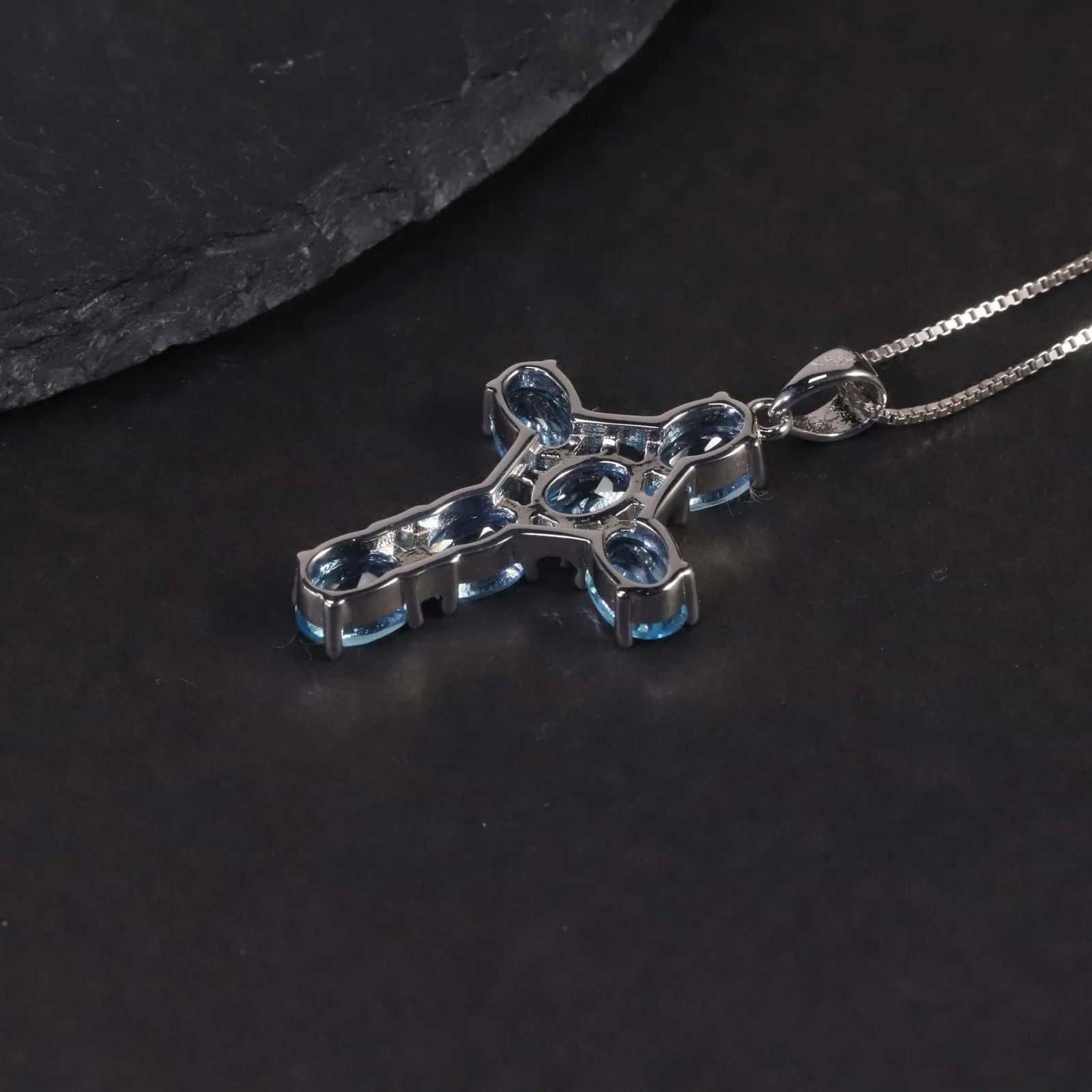 Swiss Blue Topaz Cross Pendant Necklace in 925 Sterling Silver - Irosk Australia ® - Irosk Australia