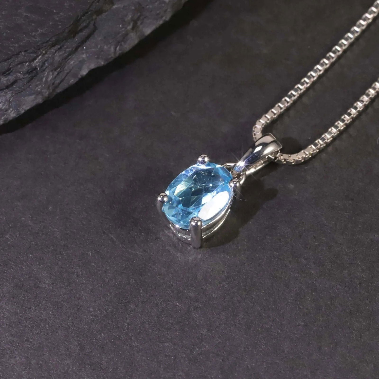 Swiss Blue Topaz Oval Pendant Necklace in Sterling Silver - Irosk Australia ® - Irosk Australia