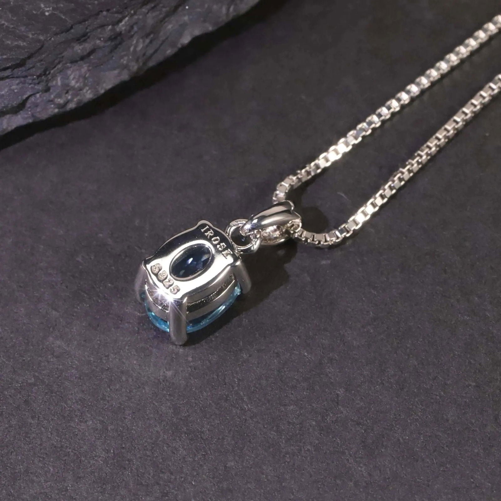 Swiss Blue Topaz Oval Pendant Necklace in Sterling Silver - Irosk Australia ® - Irosk Australia