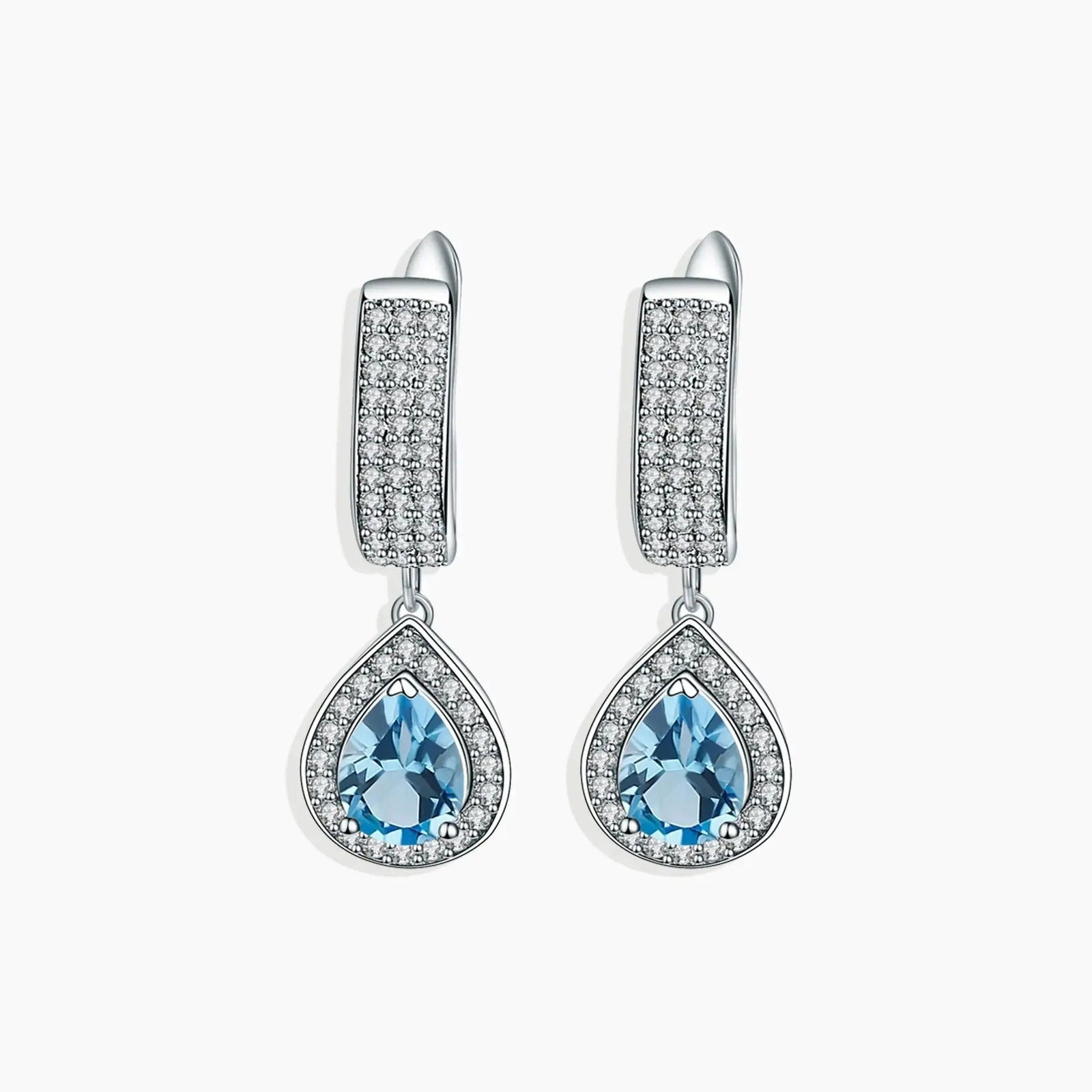 Swiss Blue Topaz Pear Cut Dangling Earrings - Irosk Australia