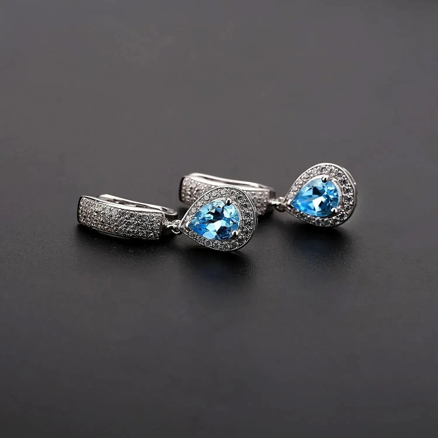 Swiss Blue Topaz Pear Cut Dangling Earrings - Irosk Australia