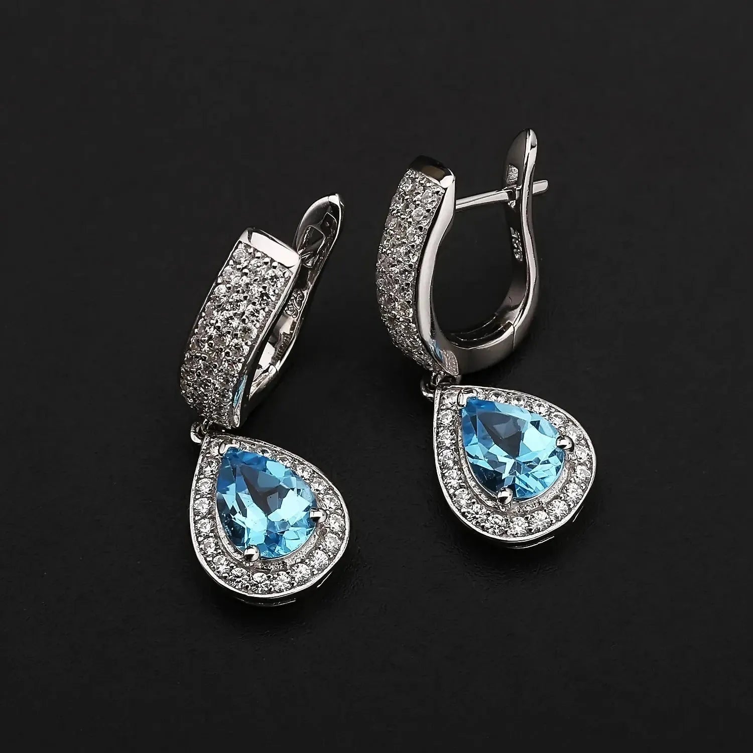 Swiss Blue Topaz Pear Cut Dangling Earrings - Irosk Australia