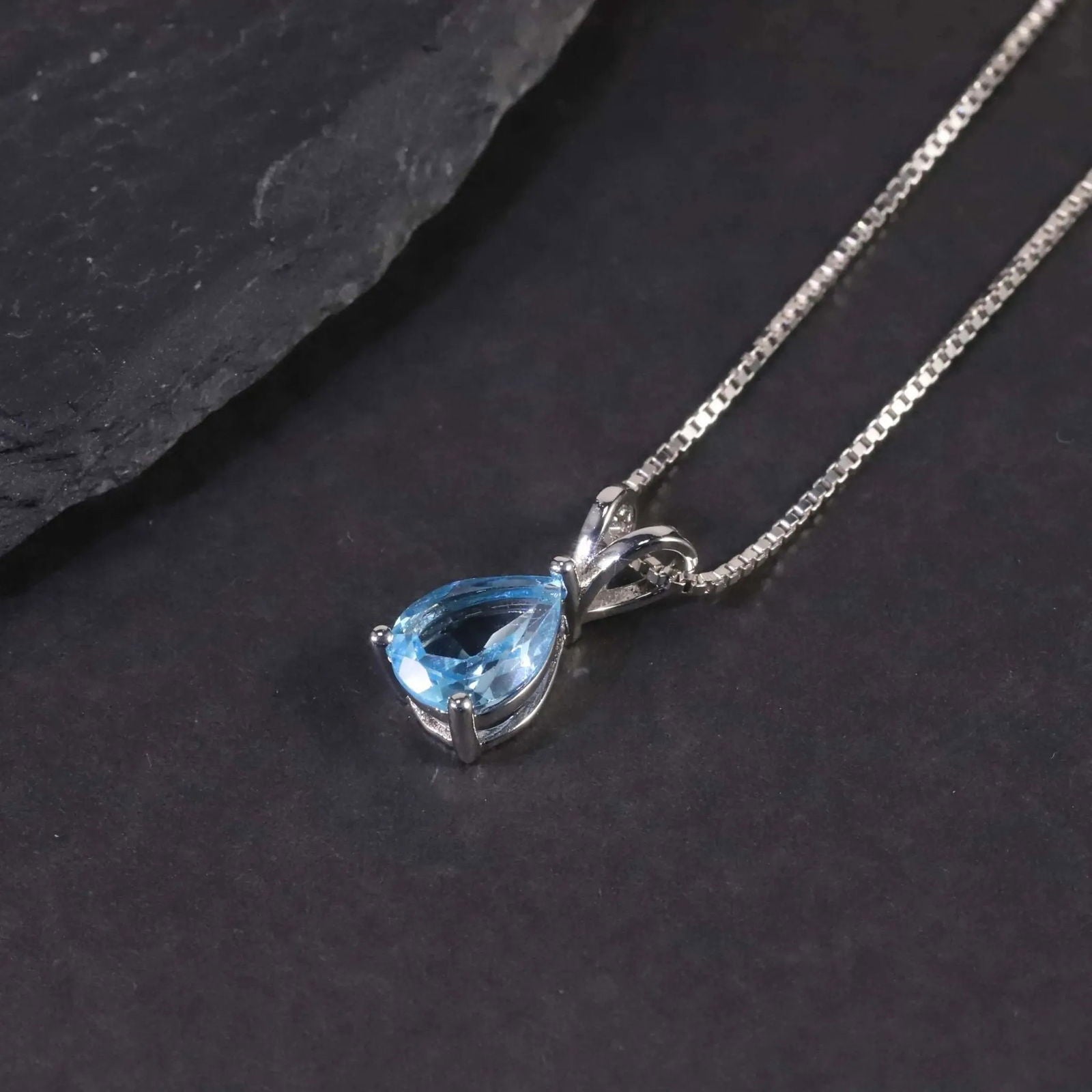 Swiss Blue Topaz Pear Shape Pendant Necklace - 925 Sterling Silver - Irosk Australia