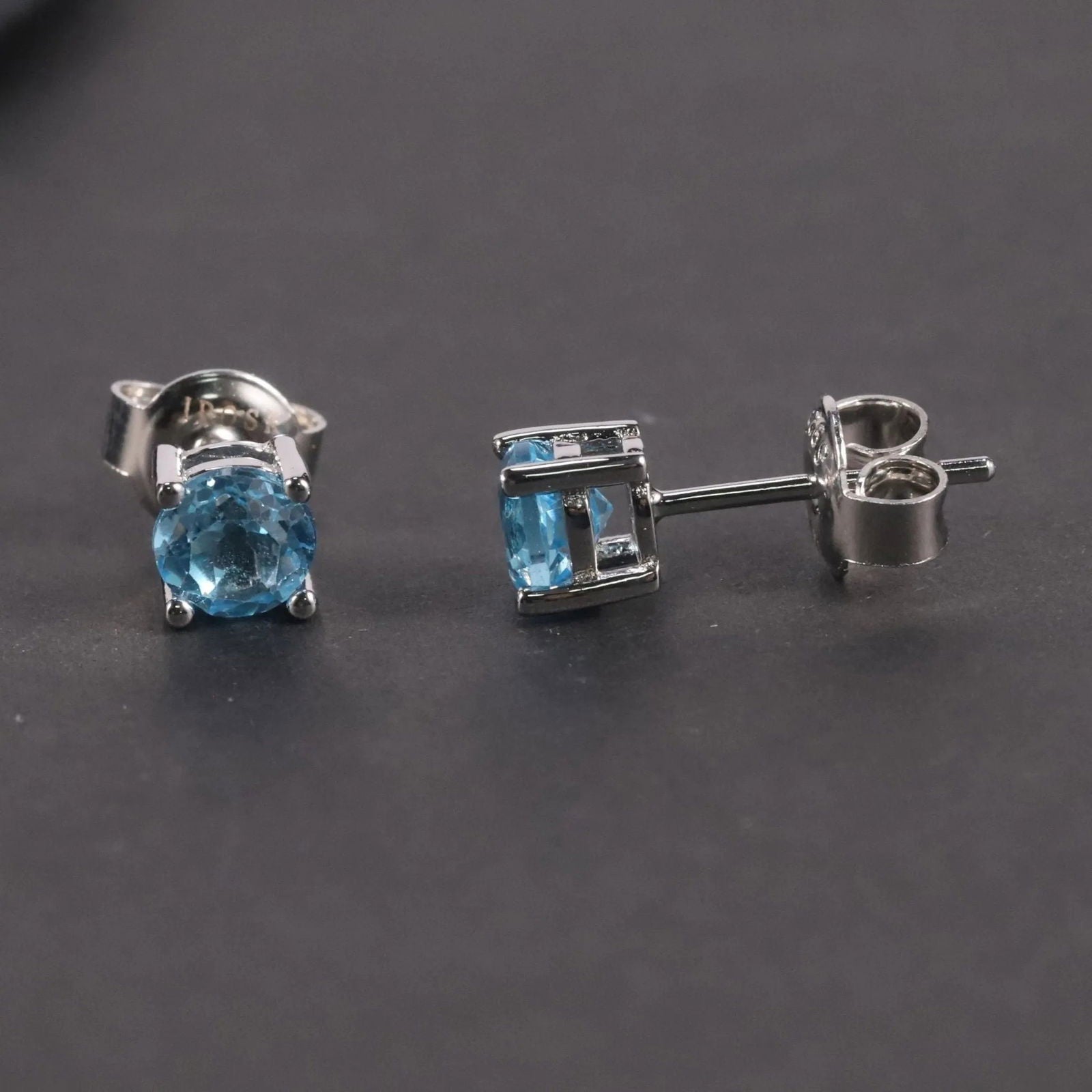 Swiss Blue Topaz Round Shape Stud Earrings in Sterling Silver - Irosk Australia ® - Irosk Australia