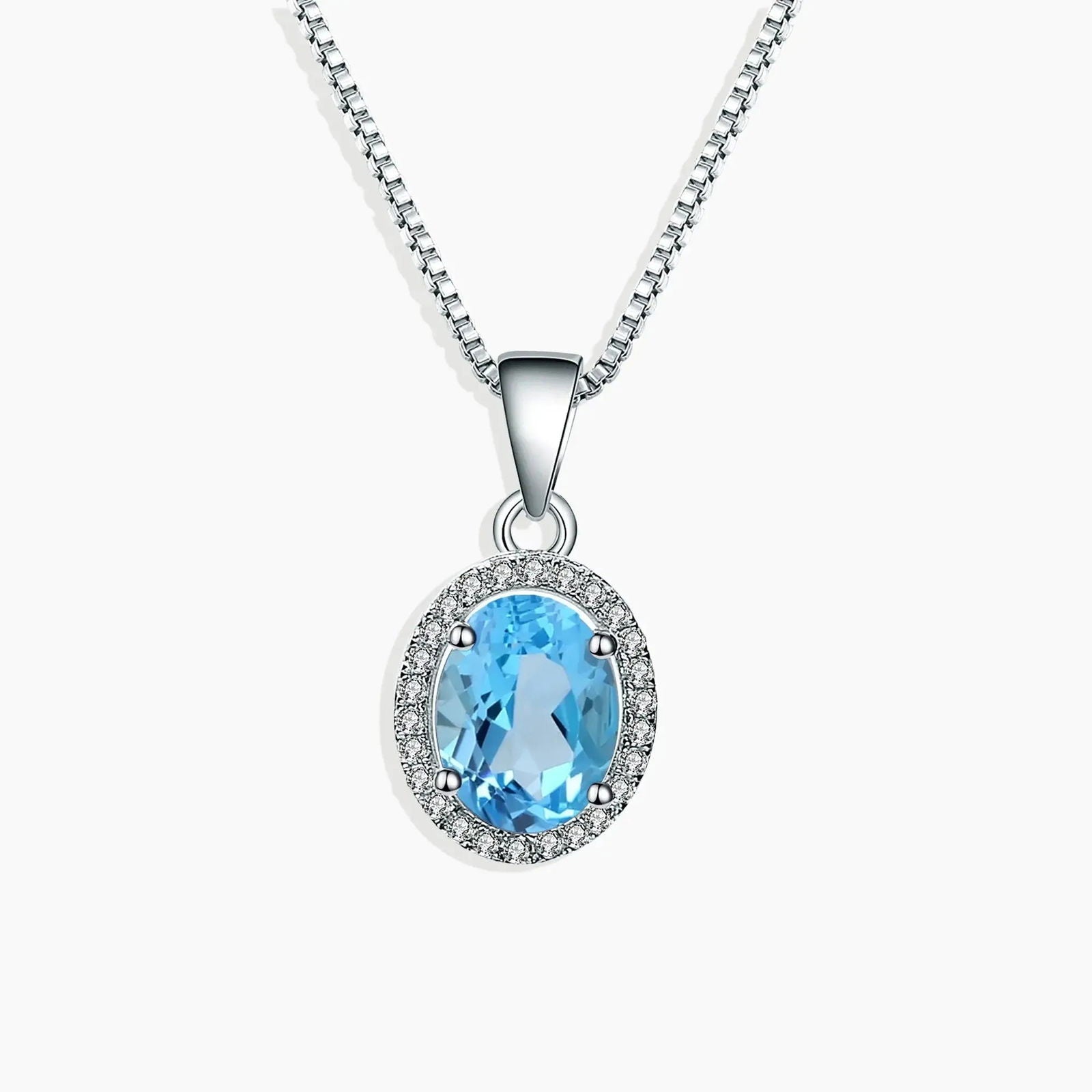 Swiss Bule Topaz Oval Cut Regal Pendant Necklace in Sterling Silver - Irosk Australia