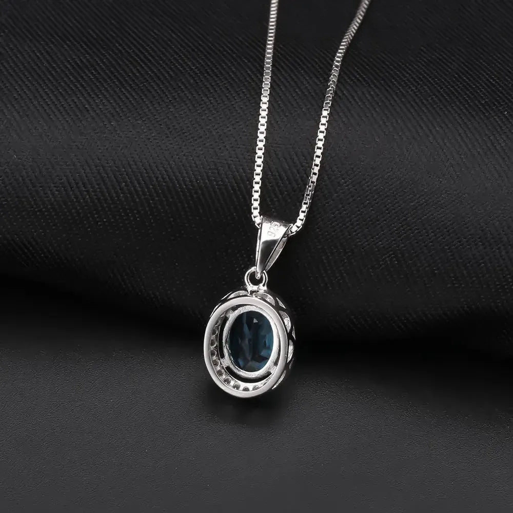 Swiss Bule Topaz Oval Cut Regal Pendant Necklace in Sterling Silver - Irosk Australia