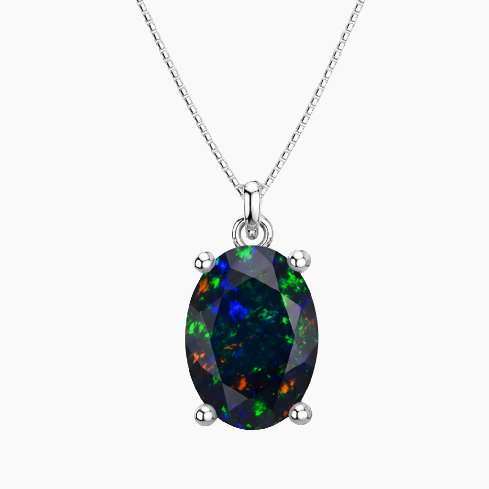 Radiant Oval Black Opal Pendant Necklace in 925 Sterling Silver – Irosk