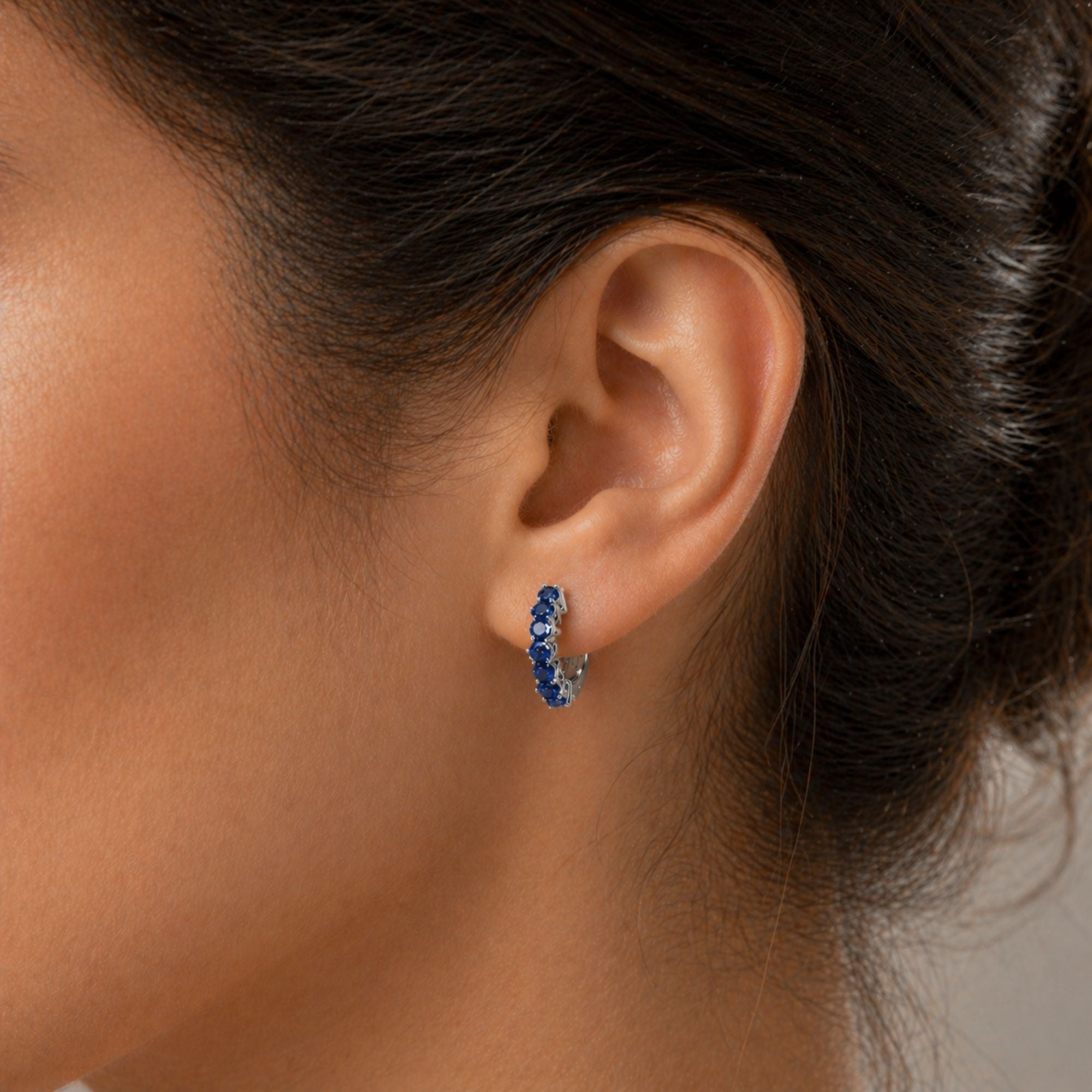 Sapphire Huggie Earrings in Sterling Silver | Irosk
