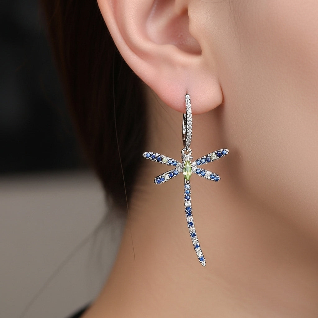 Dragonfly Earrings with Peridot & Swiss Blue Topaz | Irosk ®