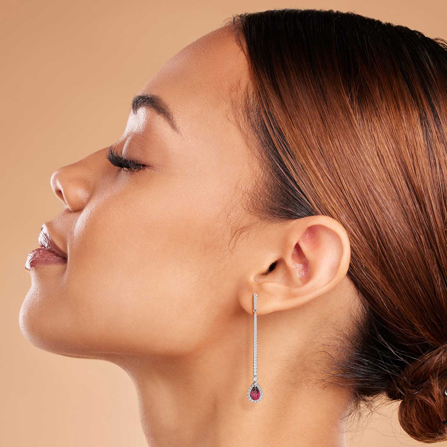 Ruby Dangle Earrings in Silver