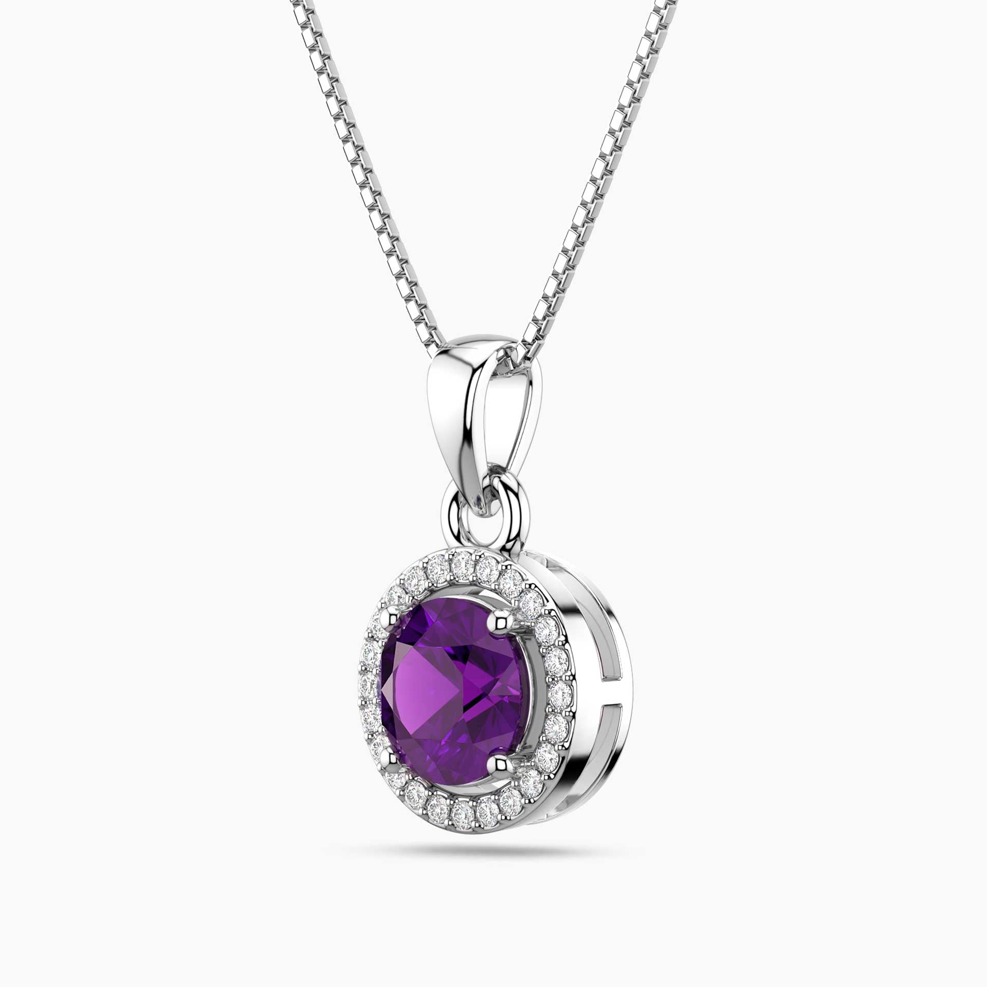 Round Amethyst Halo Pendant | Sterling Silver