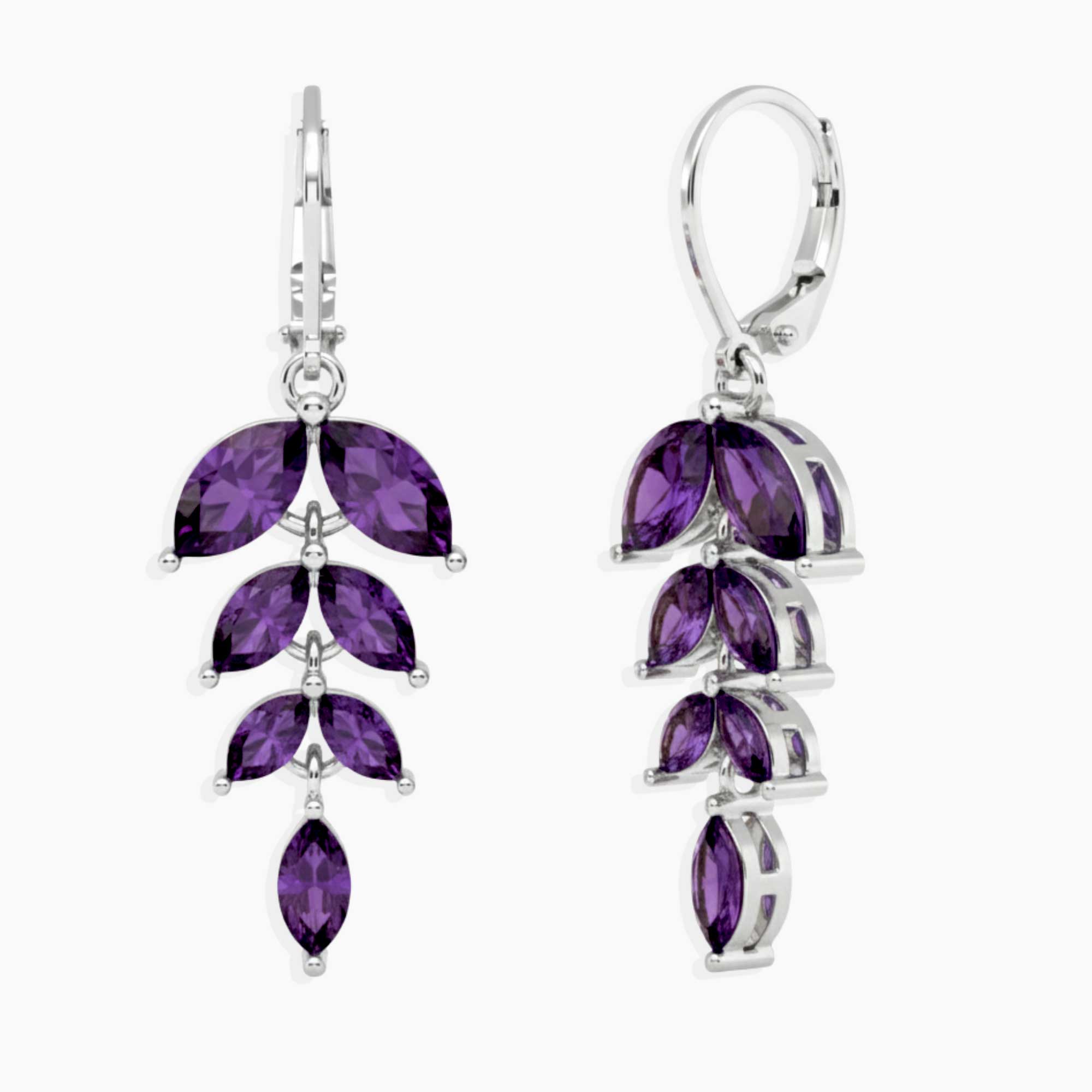 Marquise Amethyst Leaf Earrings – February Birthstone