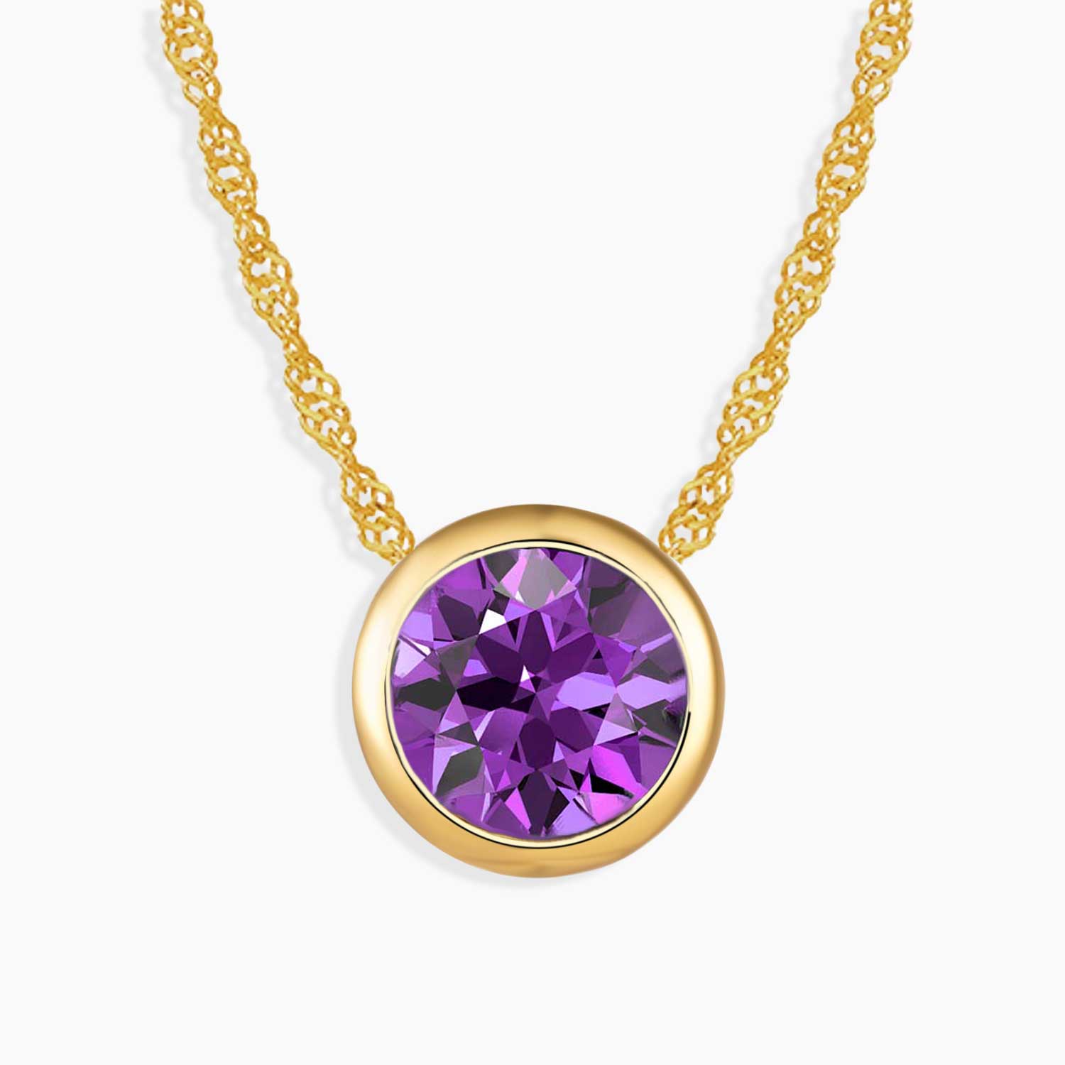 Round Amethyst Necklace Bezel Set 18 K Gold