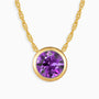 Round Amethyst Necklace Bezel Set 18 K Gold