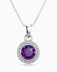 Round Amethyst Halo Pendant | Sterling Silver