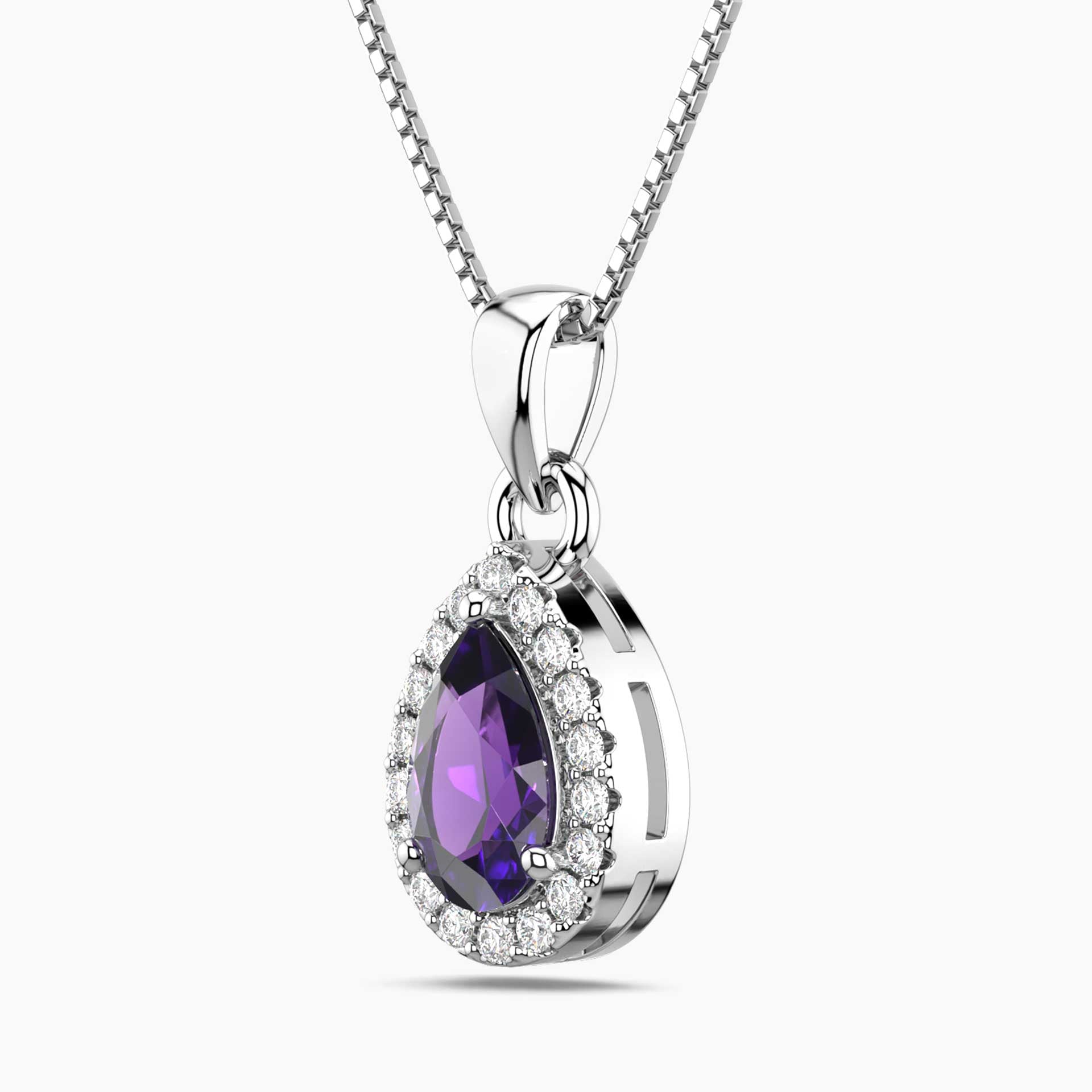 Pear Amethyst Pendant with Moissanite Halo | Irosk