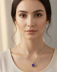 Amethyst Semi Bezel Pendant Necklace in Sterling Silver | Irosk ®