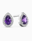 Pear Amethyst Halo Stud Earrings | Sterling Silver