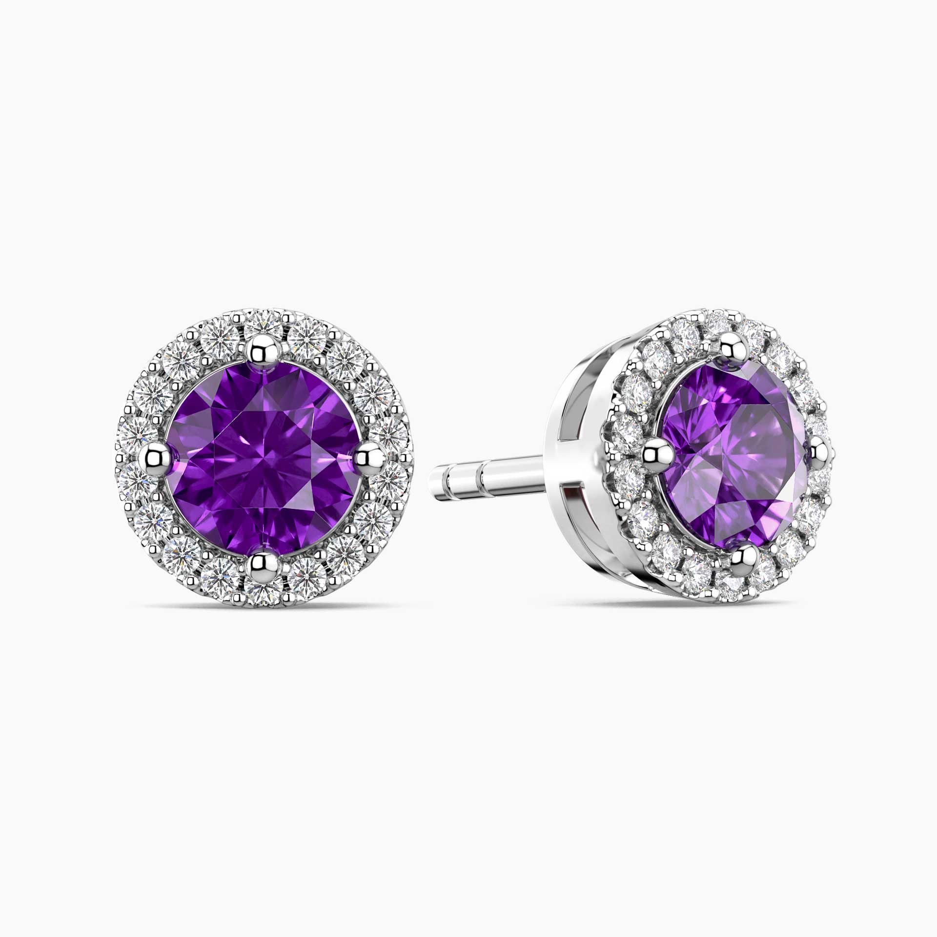 Round Amethyst Halo Earrings | Sterling Silver
