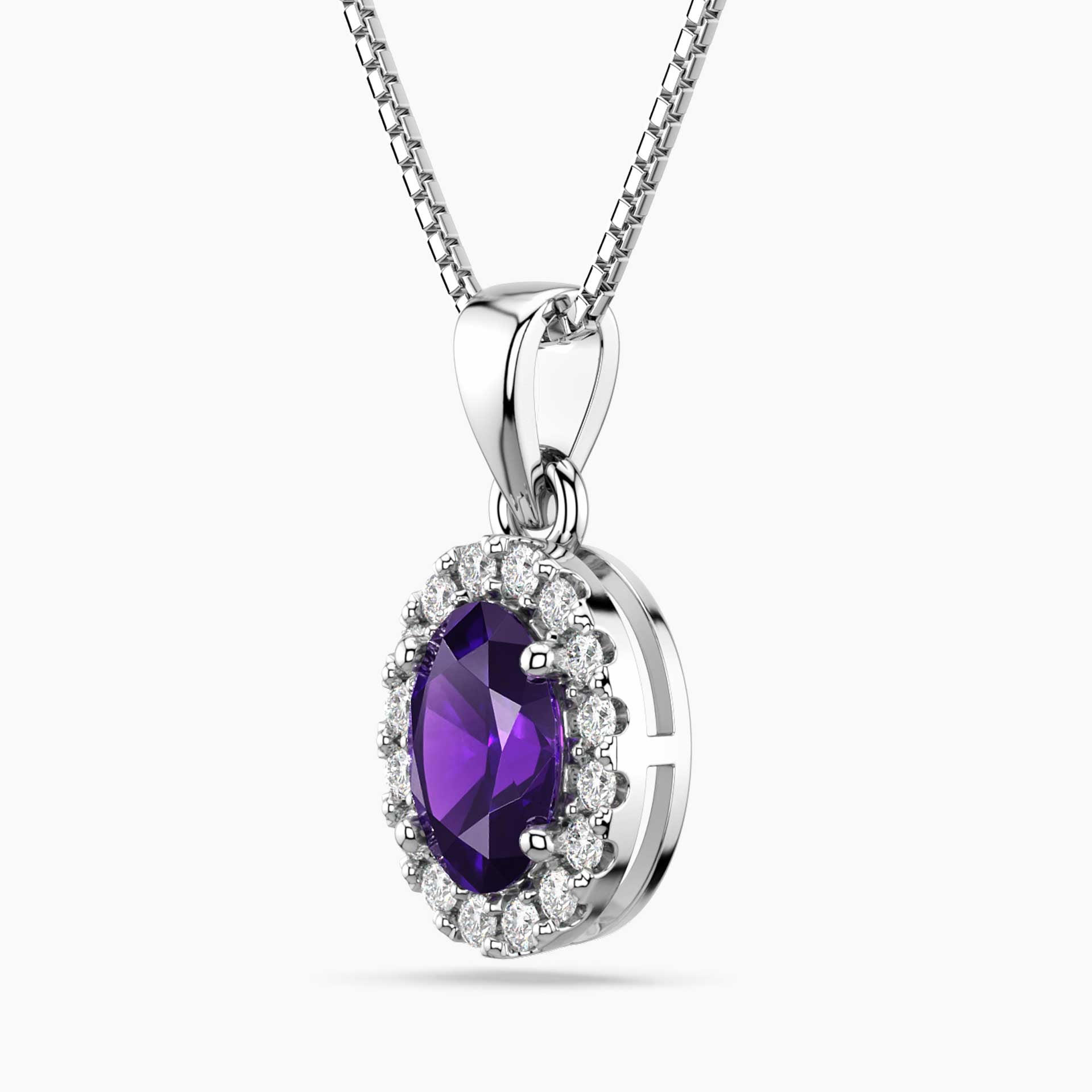 Oval Amethyst Halo Pendant Necklace – Sterling Silver Birthstone Jewellery | Irosk