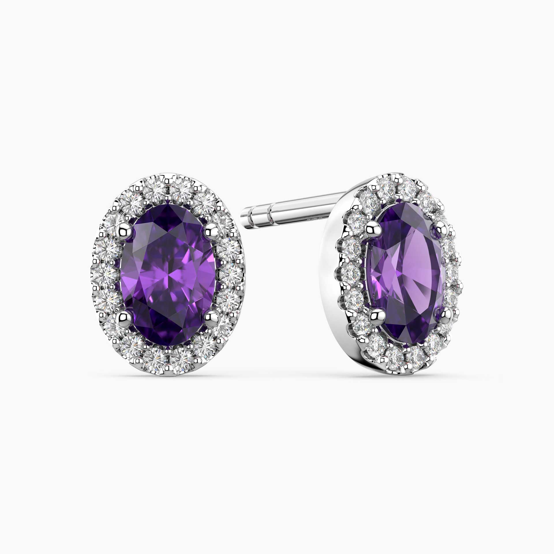 Oval Amethyst Halo Stud Earrings – Sterling Silver | Irosk