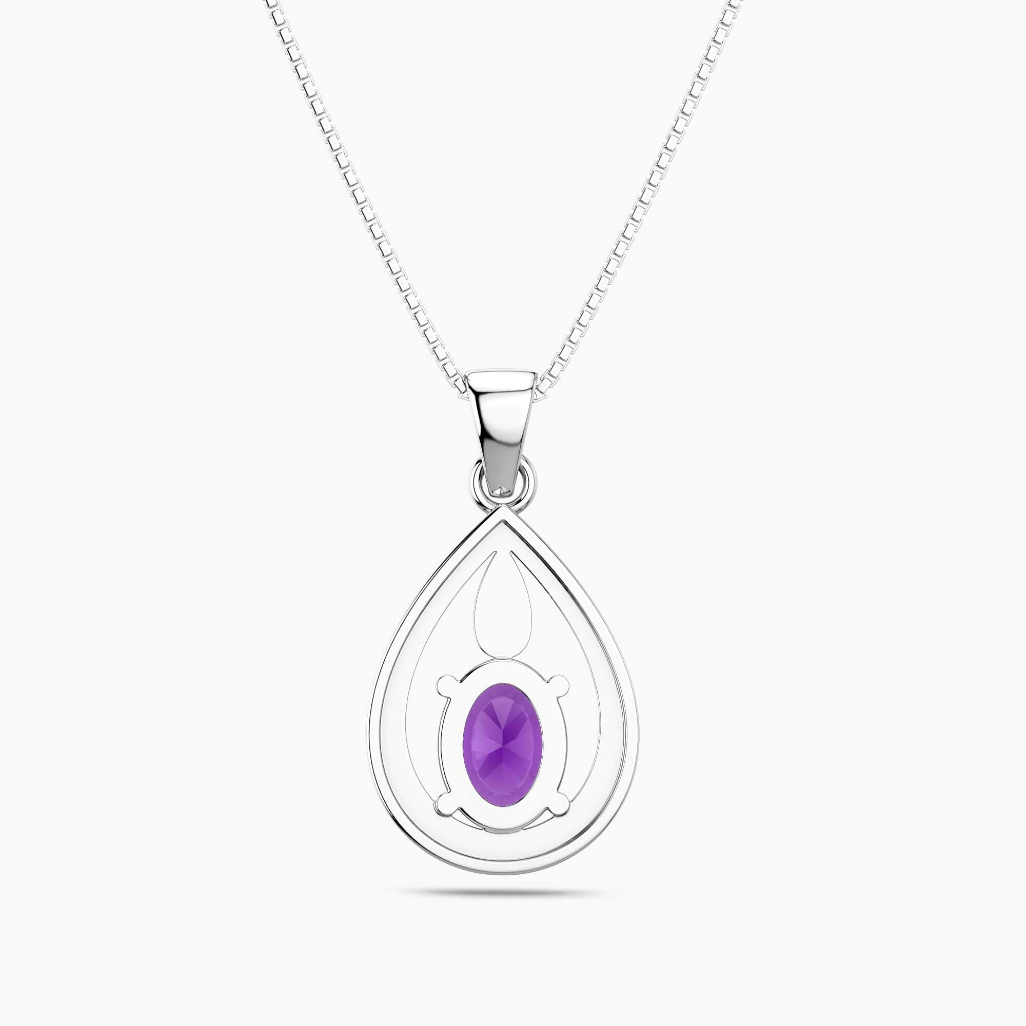 Amethyst Teardrop Halo Pendant Necklace in Sterling Silver – February Birthstone | Irosk ®