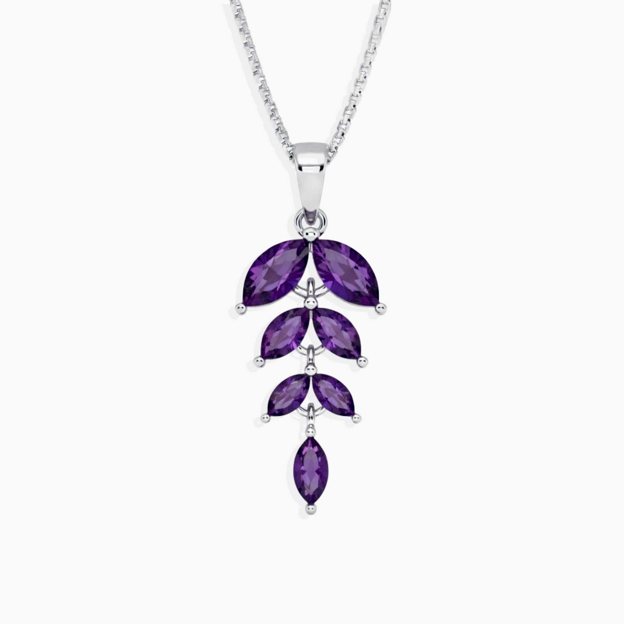 Marquise-Cut Amethyst Leaf Necklace | Sterling Silver | Irosk