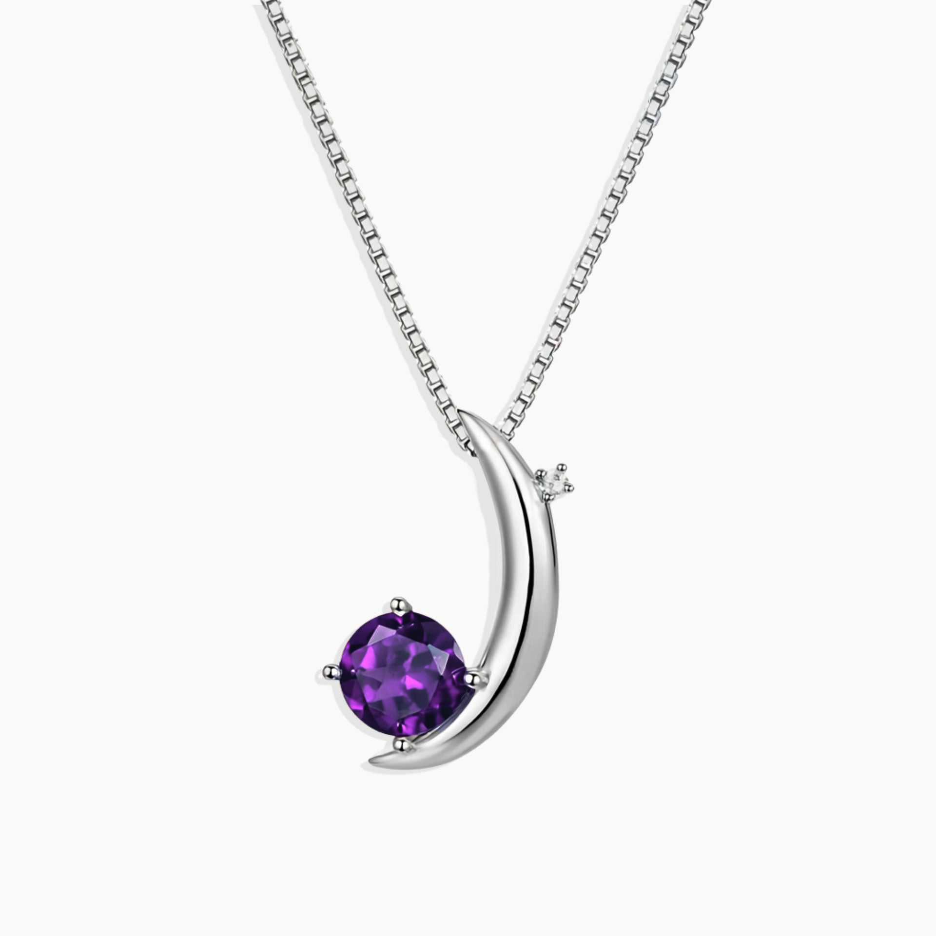Half Moon Natural Amethyst Pendant in Sterling Silver – February Birthstone