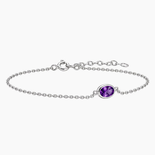 Amethyst Oval Solitaire Bracelet in Sterling Silver – February Birthstone | Irosk