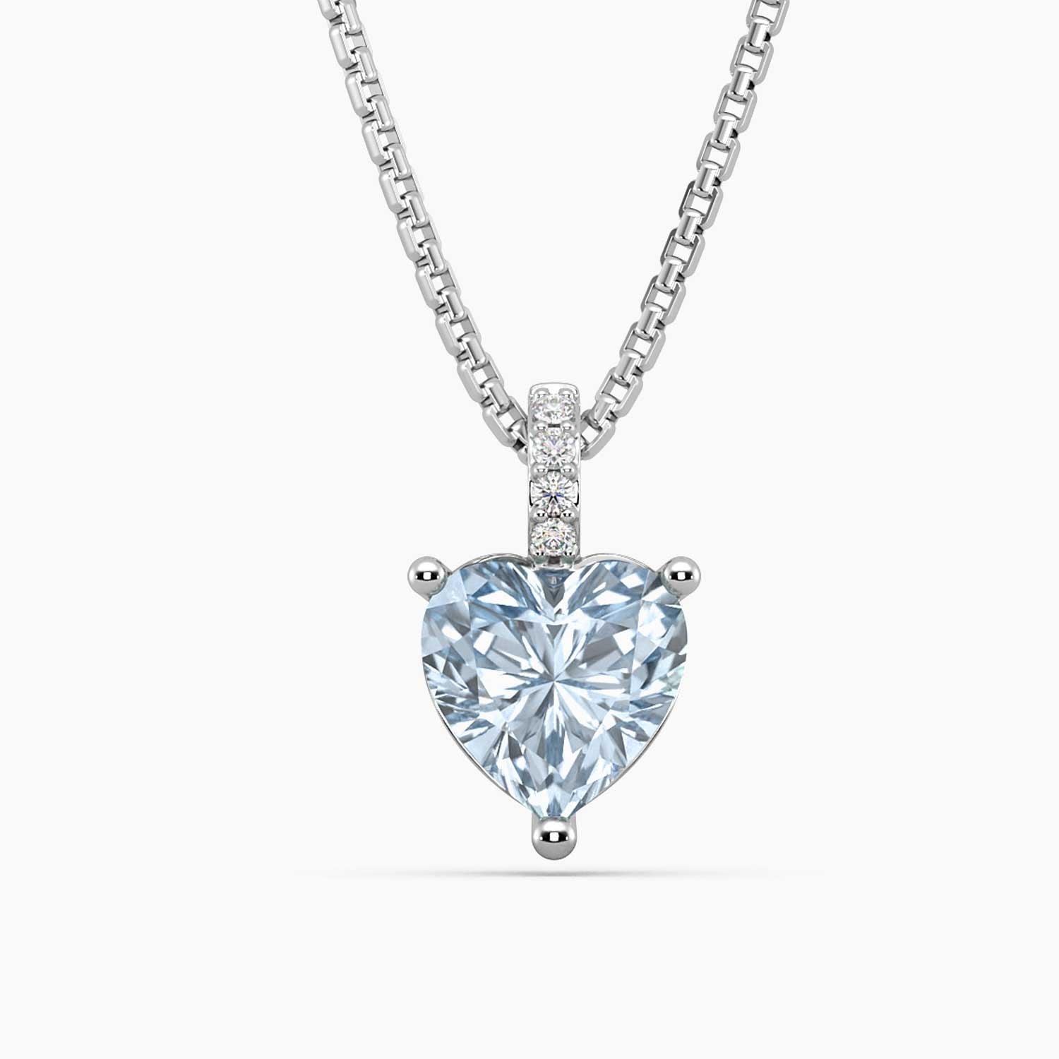 Aquamarine heart pendant necklace in rhodium-plated sterling silver.