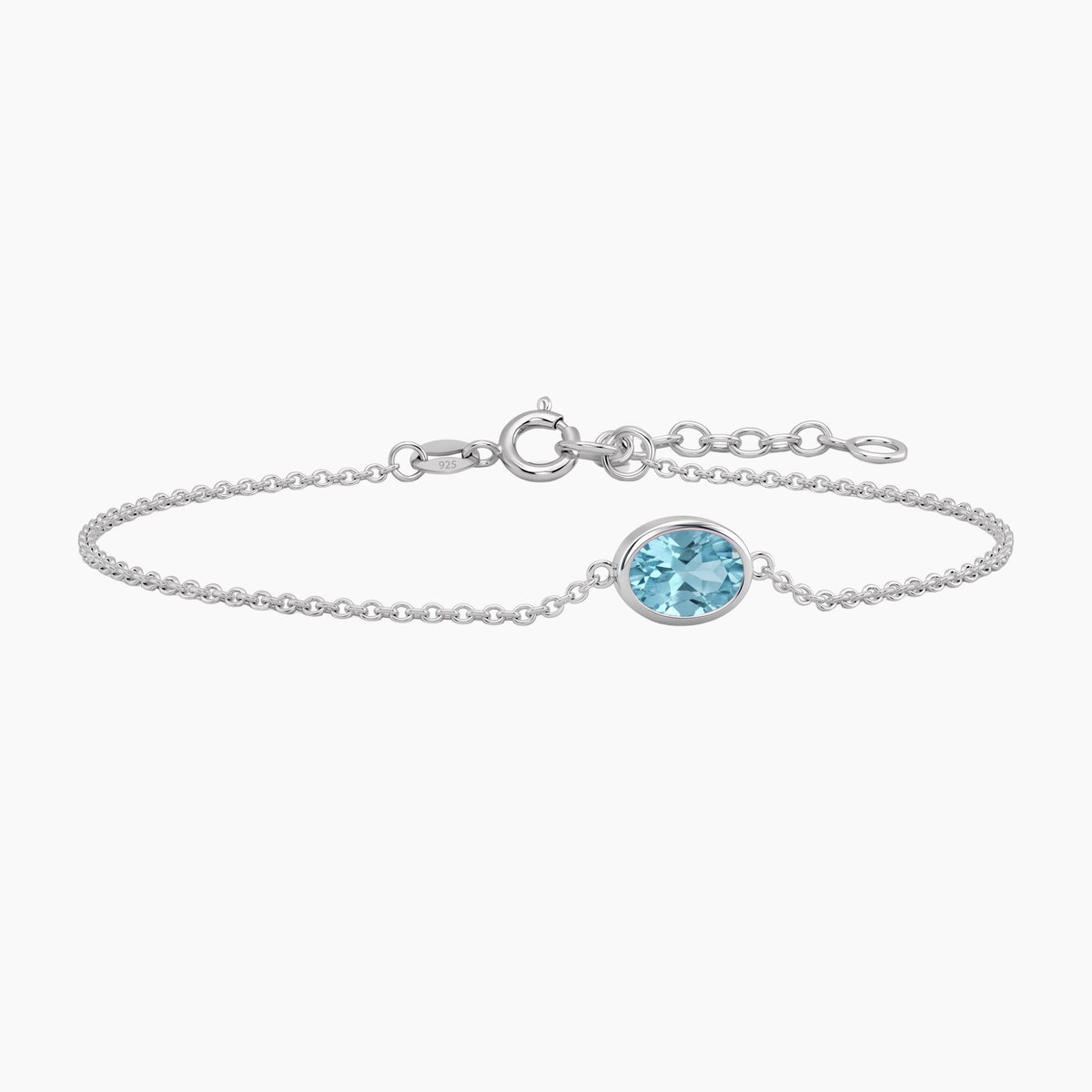 Aquamarine Oval Solitaire Bracelet in Sterling Silver – March Birthstone | Irosk