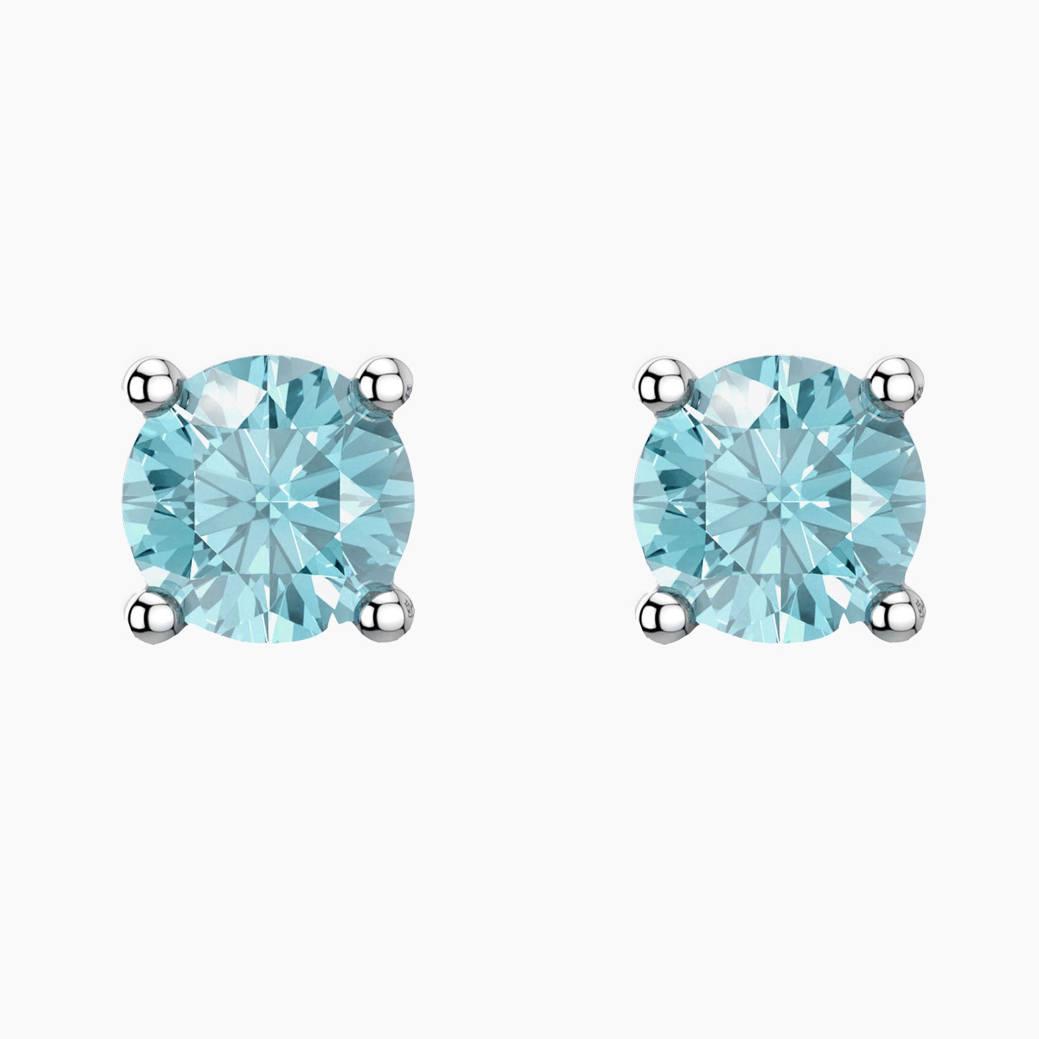 front view of aquamarine round shape stud earrings in white background