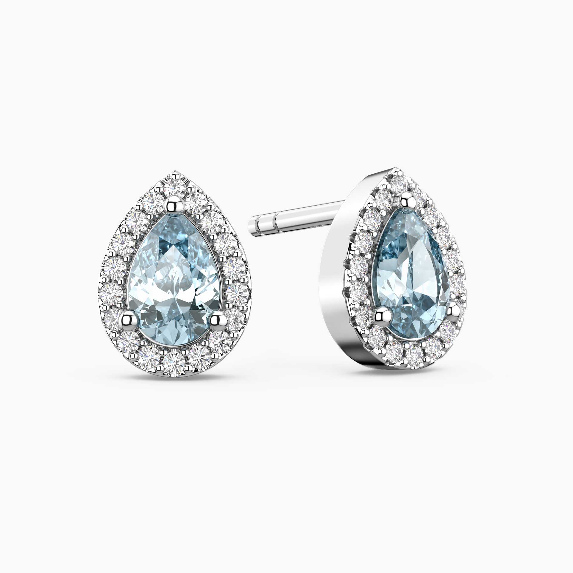 Pear Aquamarine Halo Stud Earrings in Sterling Silver | Irosk