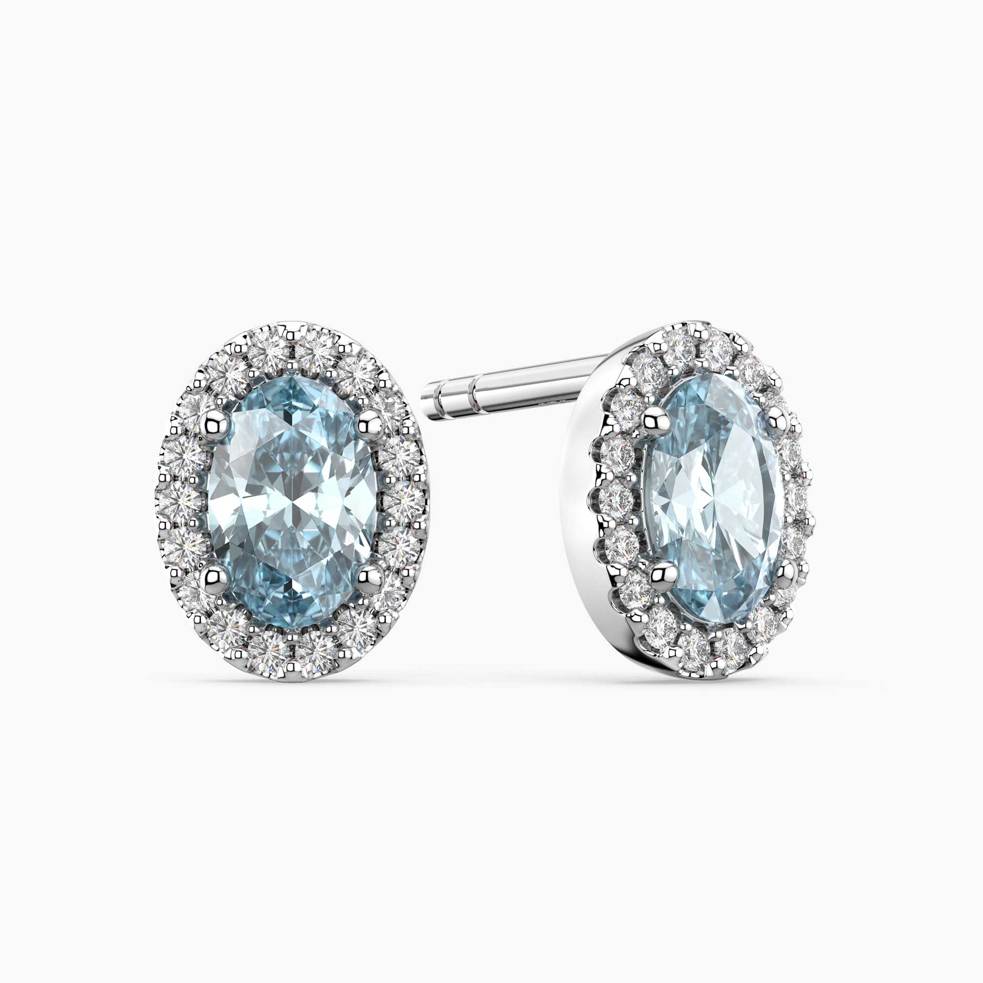 Oval Aquamarine Halo Stud Earrings in Sterling Silver | Irosk