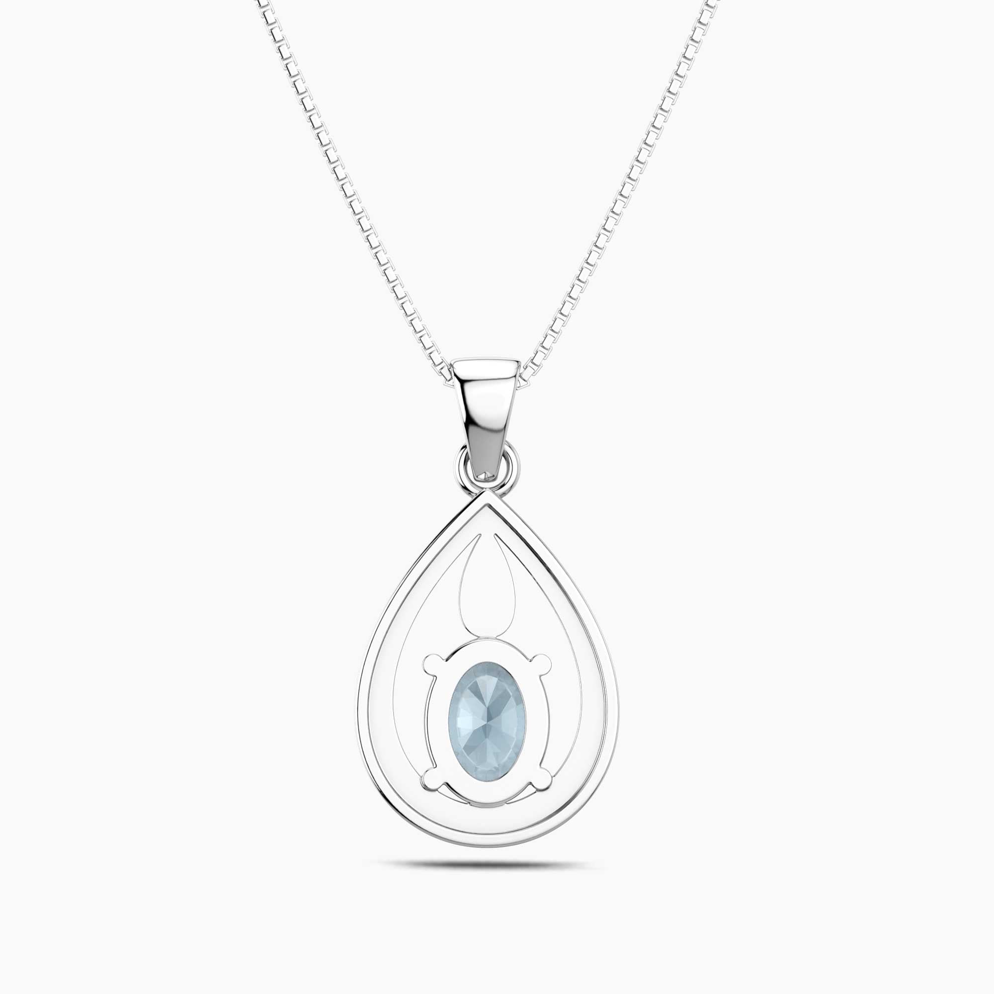 Aquamarine Teardrop Halo Pendant Necklace in Sterling Silver – March Birthstone | Irosk ®