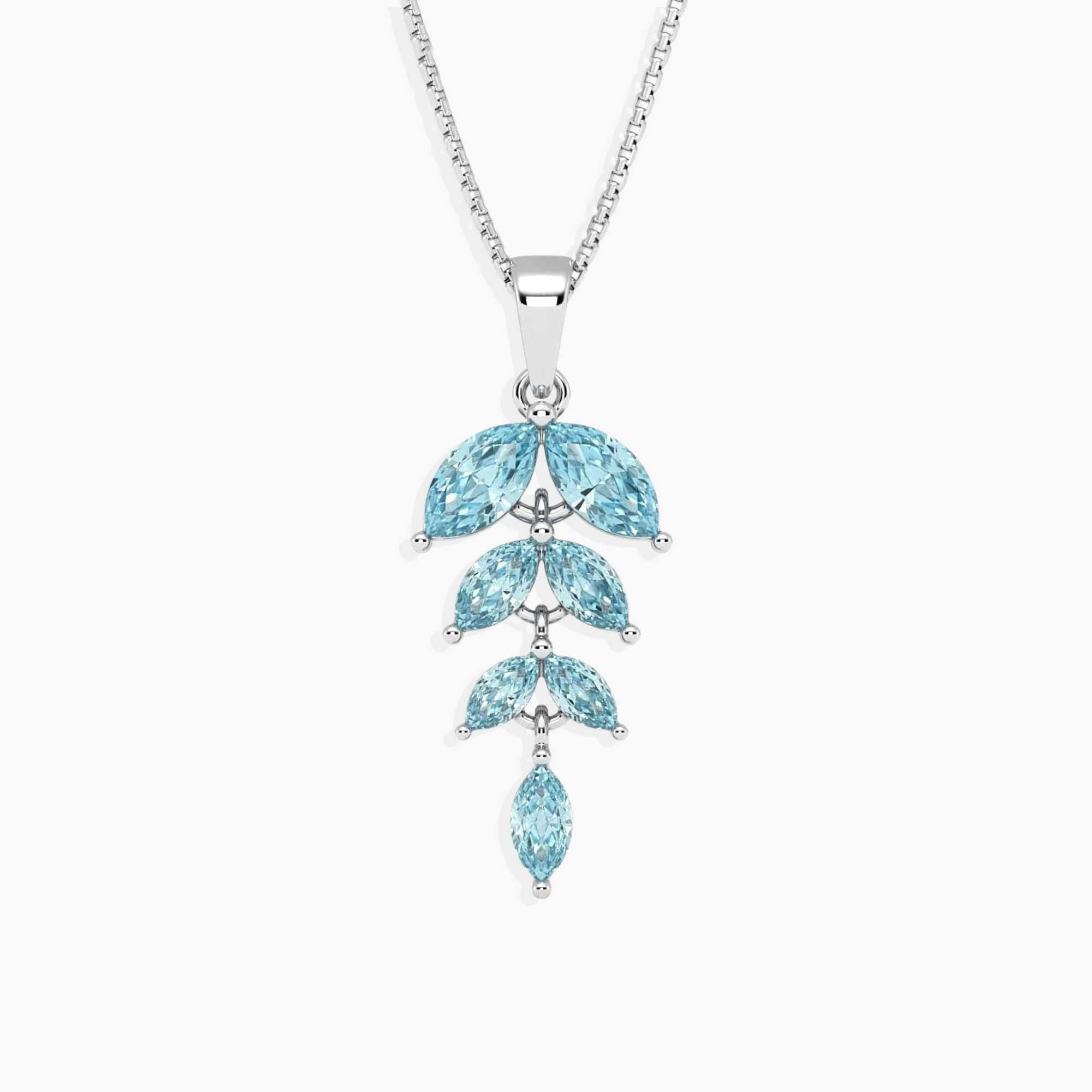 Marquise-Cut Aquamarine Leaf Necklace | Sterling Silver | Irosk