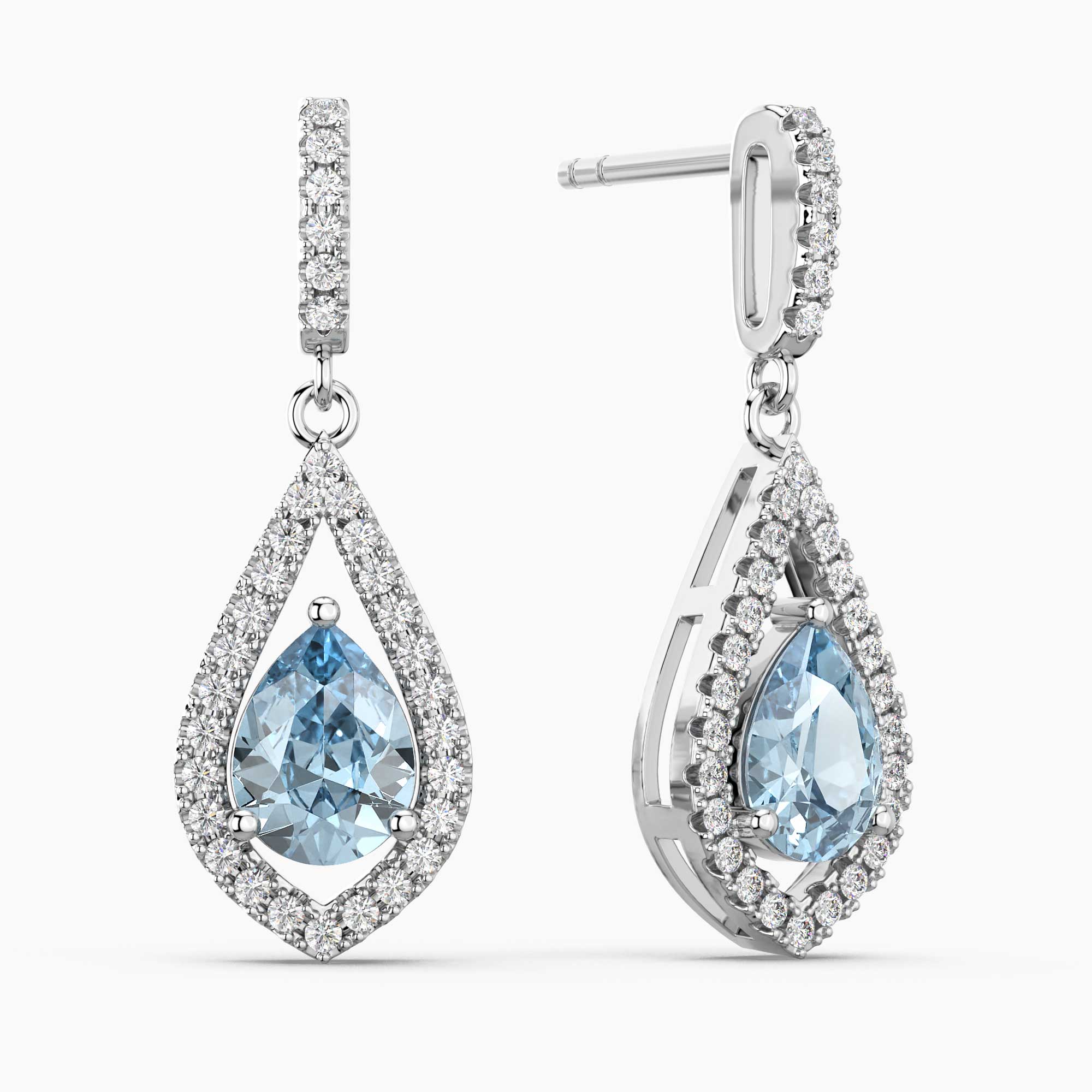 aquamarine pear drop earrings in silver