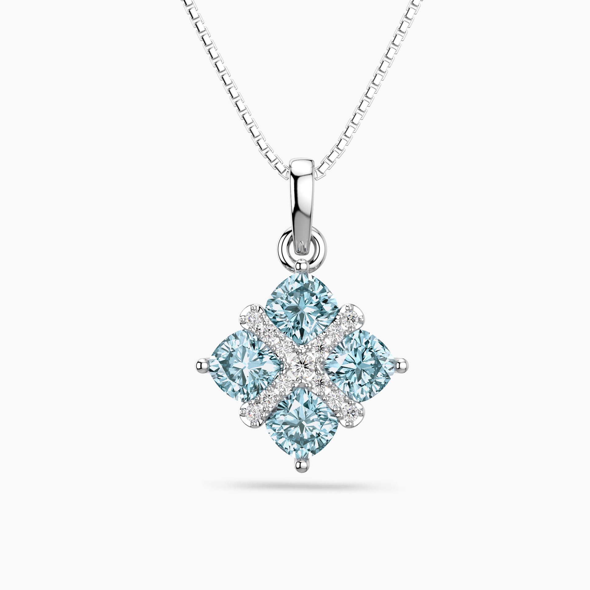 Aquamarine Cluster Pendant – Sterling Silver March Birthstone