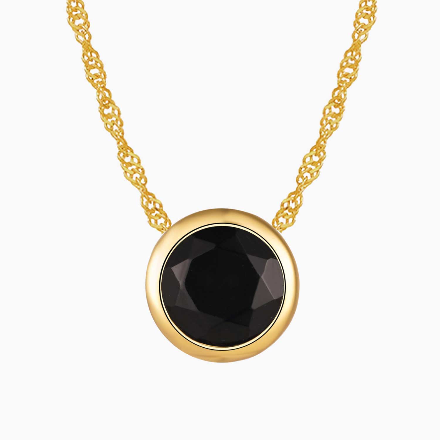 Round Black Onyx Necklace Bezel Set 18 K Gold