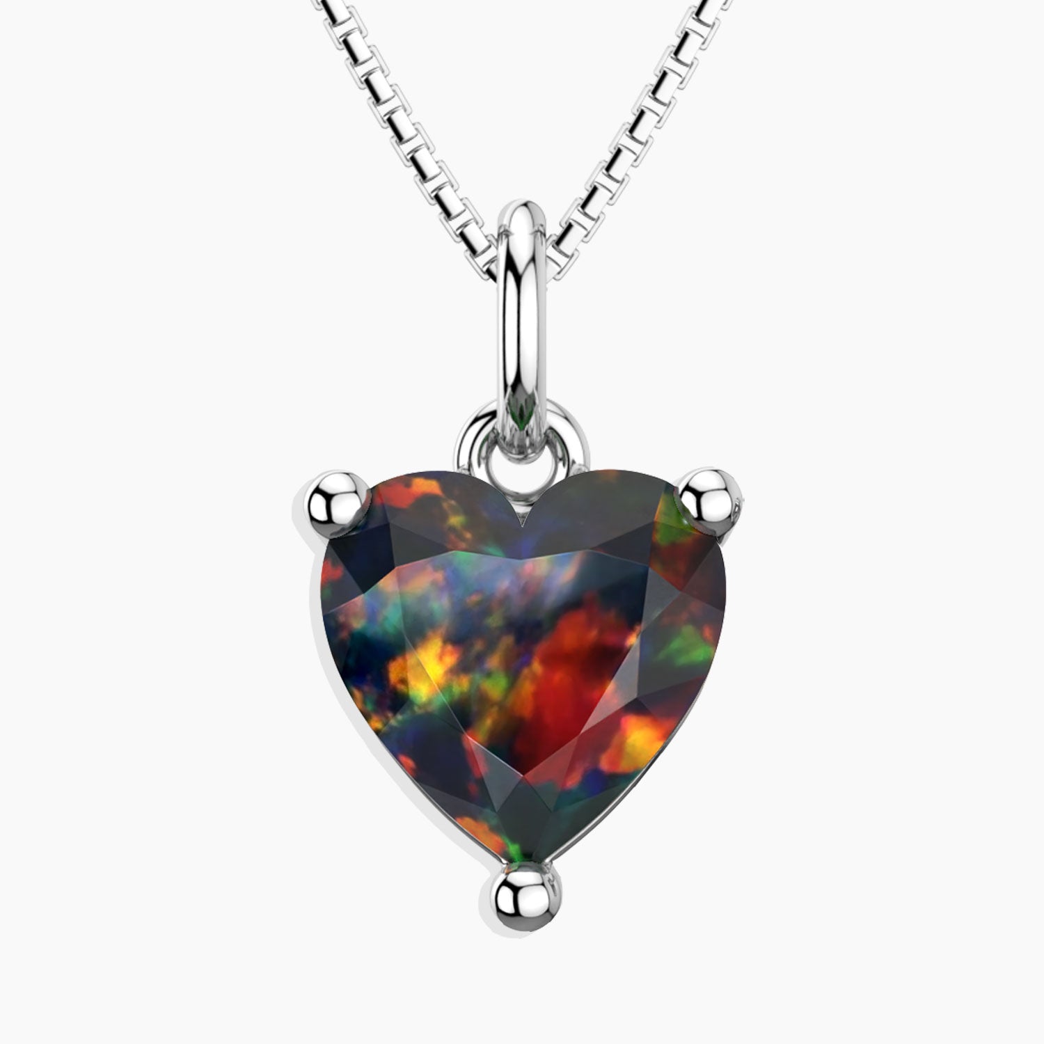 Black Opal Necklace in Silver - Heart Shape - Irosk Australia ®