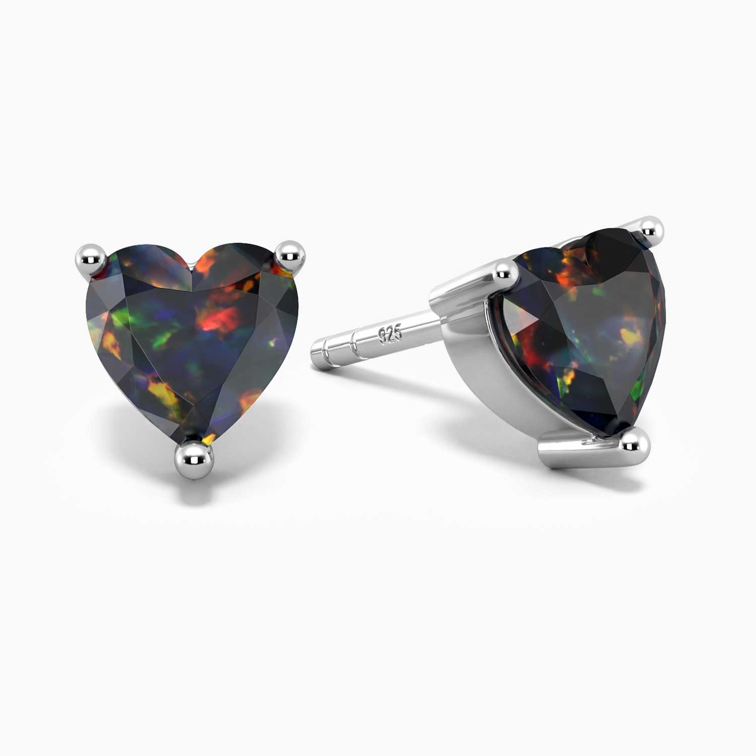 Heart Shape Black Opal Earrings in Silver by Irosk Australia