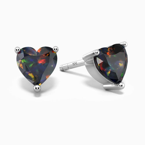 Heart Shape Black Opal Earrings in Silver by Irosk Australia