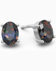 Oval Cut Black Opal Earrings in Sterling Silver by Irosk Australia