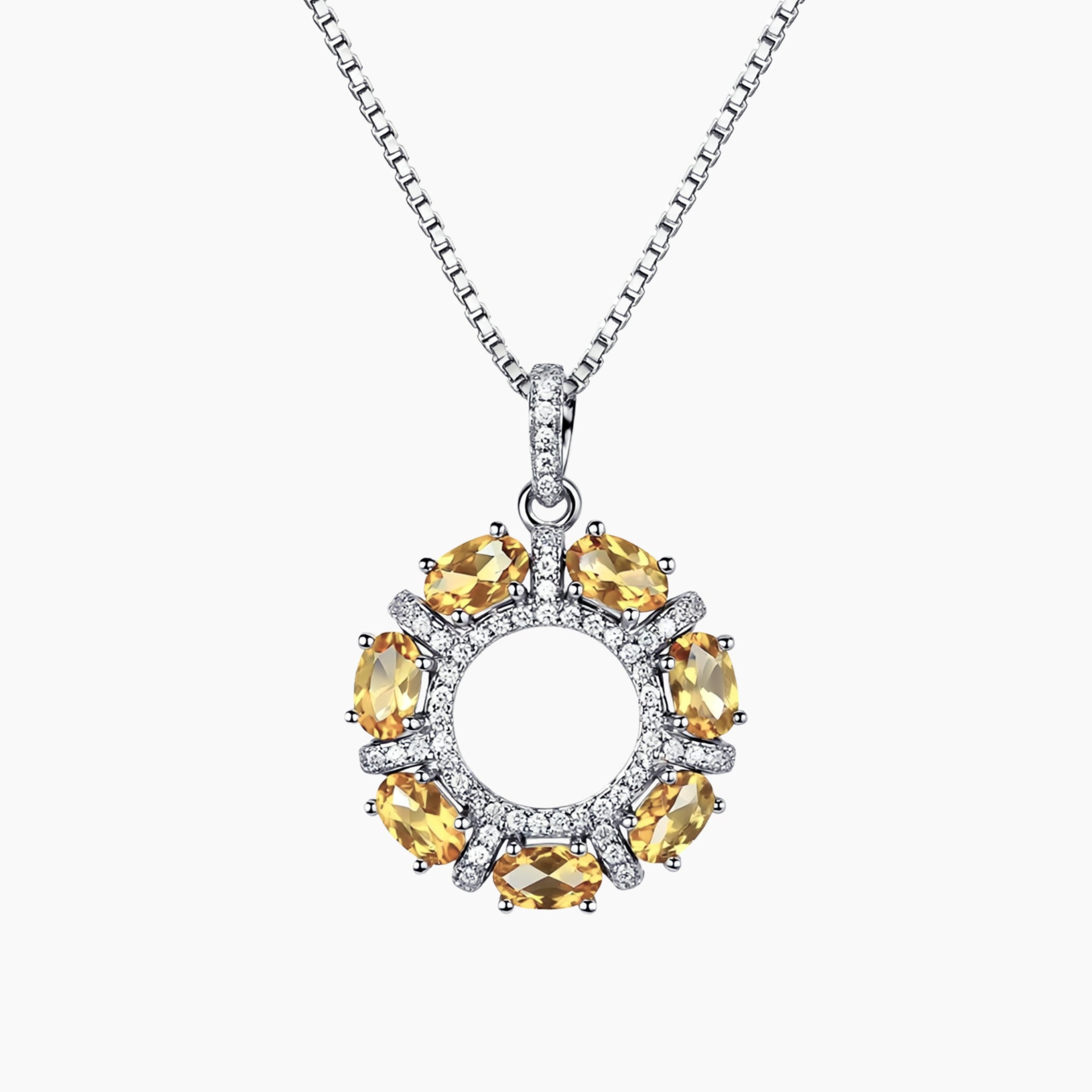 Celestial Halo Citrine Pendant in Rhodium-Plated Silver